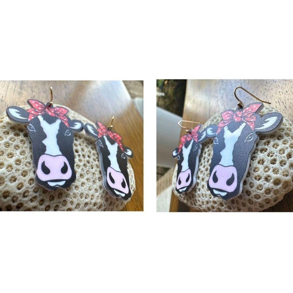 Handmade Christmas Cow Earrings Dangle Hooks New Heifer Calf Bovine F Size ONE SIZE - 10 Thumbnail