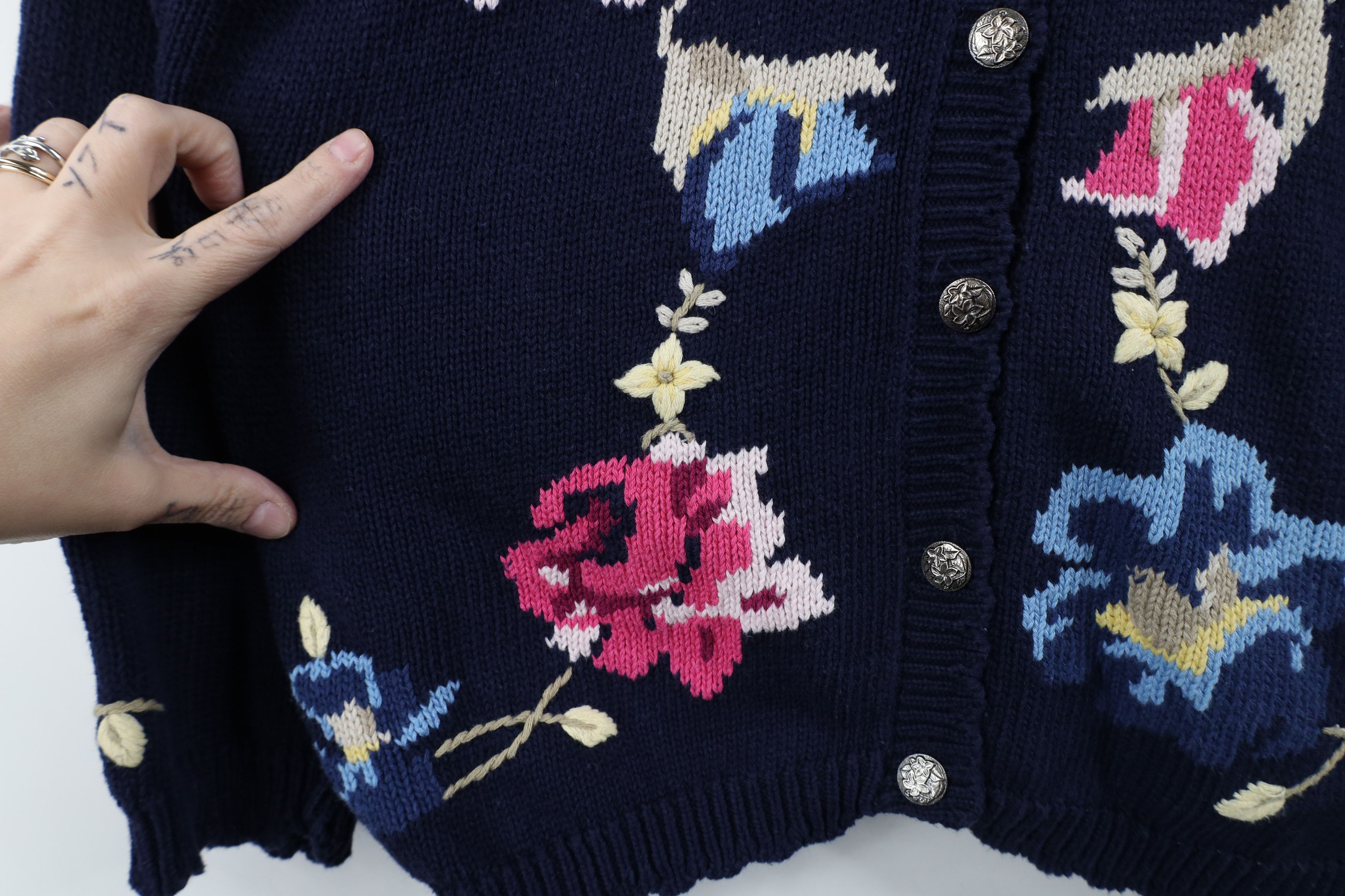Vintage Vintage 90s Streetwear Flower Knit Cardigan Sweater Size M / US 6-8 / IT 42-44 - 6 Thumbnail