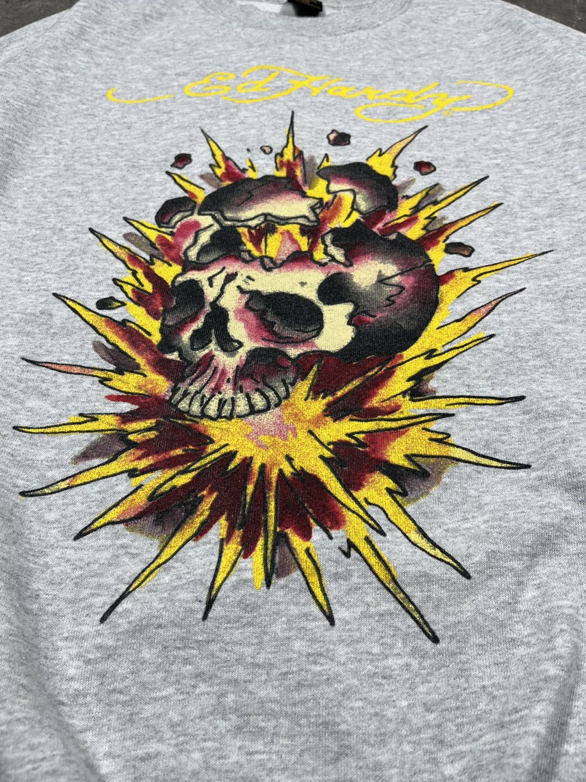 Ed Hardy Ed Hardy Vintage Skull Graphic Big Logo Sweatshirt Mens Grey Size US XXL / EU 58 / 5 - 2 Thumbnail