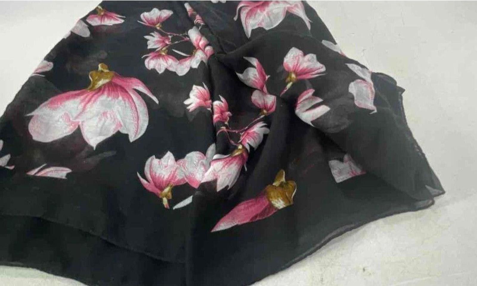 Other Floral Silk Scarf – Black & Pink Magnolia Print Size ONE SIZE - 2 Thumbnail