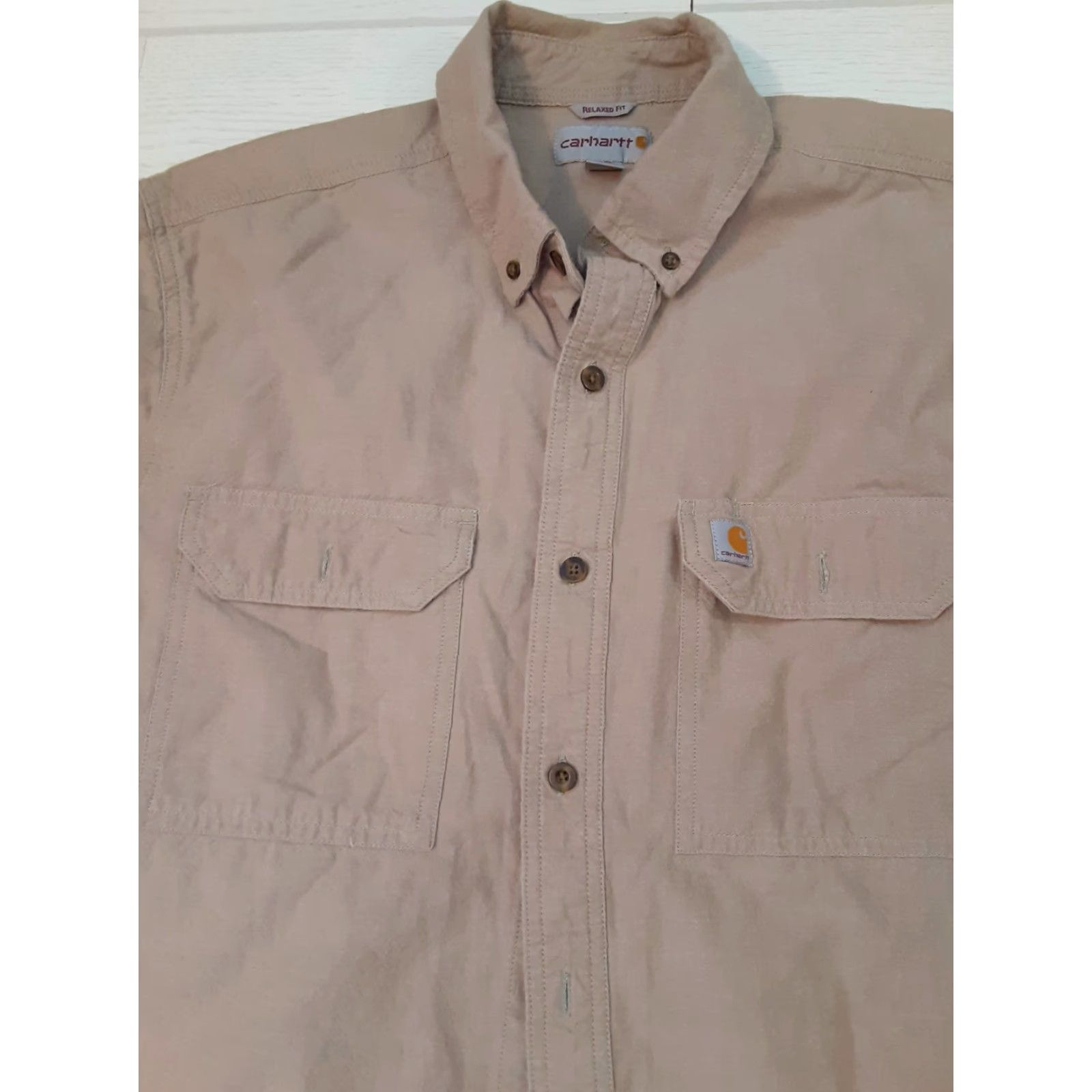 Carhartt VINTAGE Carhartt Shirt Short Sleeve L Relaxed Regular Khaki Brown Solid Men 90s Classic Shirt Mens L Size US L / EU 52-54 / 3 - 4 Thumbnail