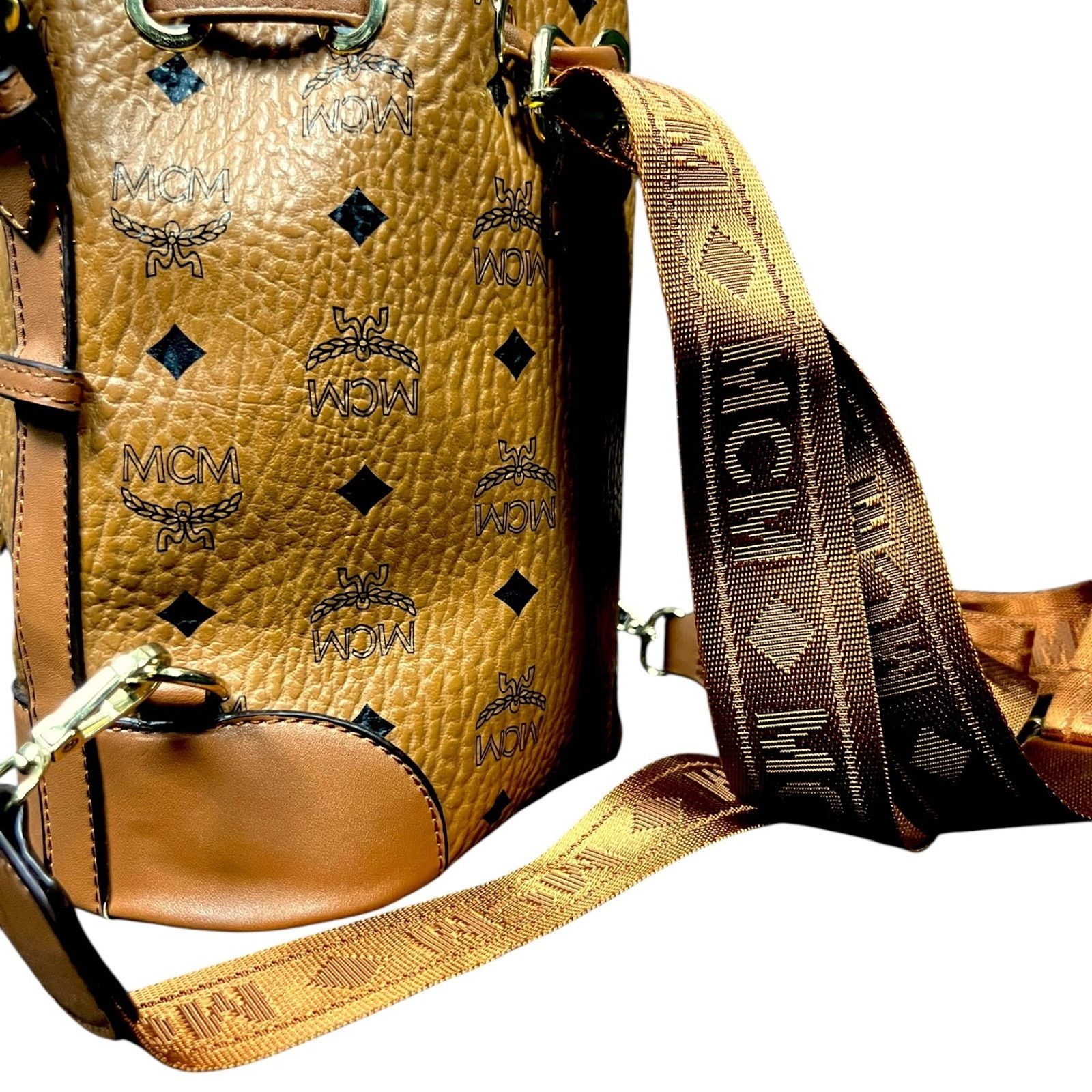 MCM MCM Visetos Cognac Leather Top Handle Purse Straps Size ONE SIZE - 9 Thumbnail