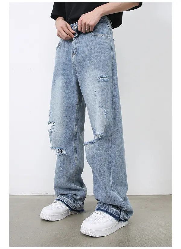 Japanese Brand Man American retro street men's versatile loose ripped jeans Size US 32 / EU 48 - 5 Thumbnail