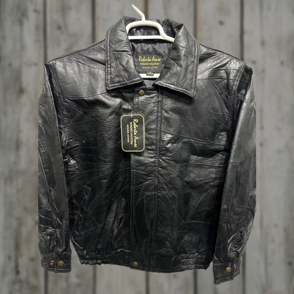 Vintage VINTAGE Roberto Amee NWT Genuine Original Black Leather Patchwork Bomber Jacket Coat Mens M Size US M / EU 48-50 / 2 - 1 Thumbnail
