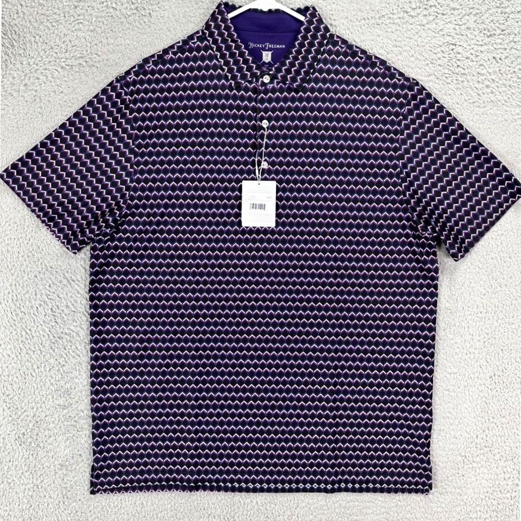 Vintage Hickey Freeman Golf Polo Shirt Adult Large Purple Geometric Rugby Casual Men NEW Size US L / EU 52-54 / 3 - 2 Thumbnail