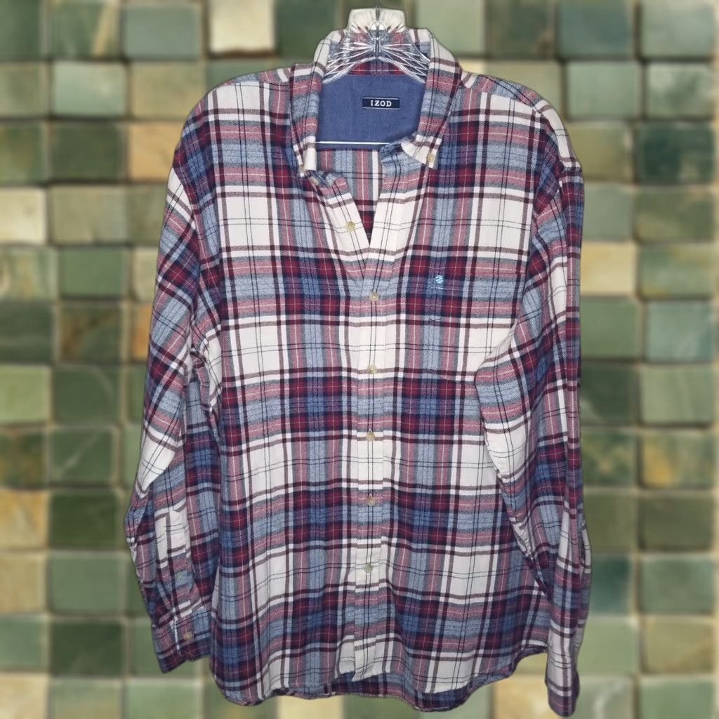 Izod VINTAGE IZOD Mens Plaid Shirt L Long Sleeve Button-Up Flannel Red Blue Size US L / EU 52-54 / 3 - 1 Thumbnail