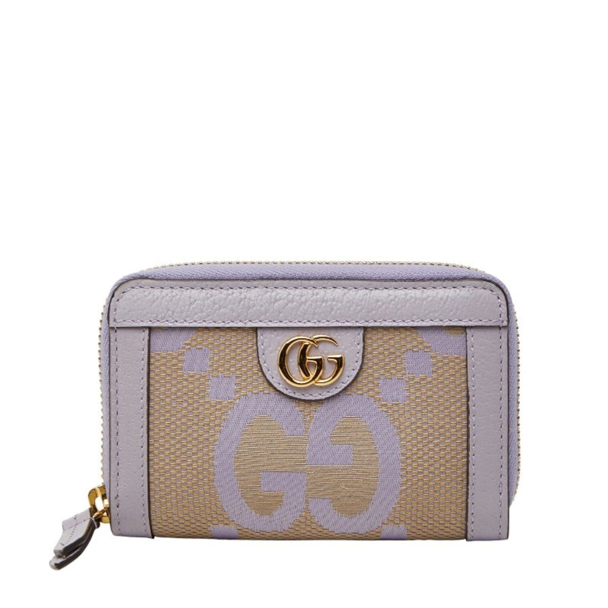 Gucci Gucci Jumbo GG Business Card Case, Wallet, Coin Case 726503, Beige and Purple Canvas Leather, Women's, GUCCI Size ONE SIZE - 1 Thumbnail