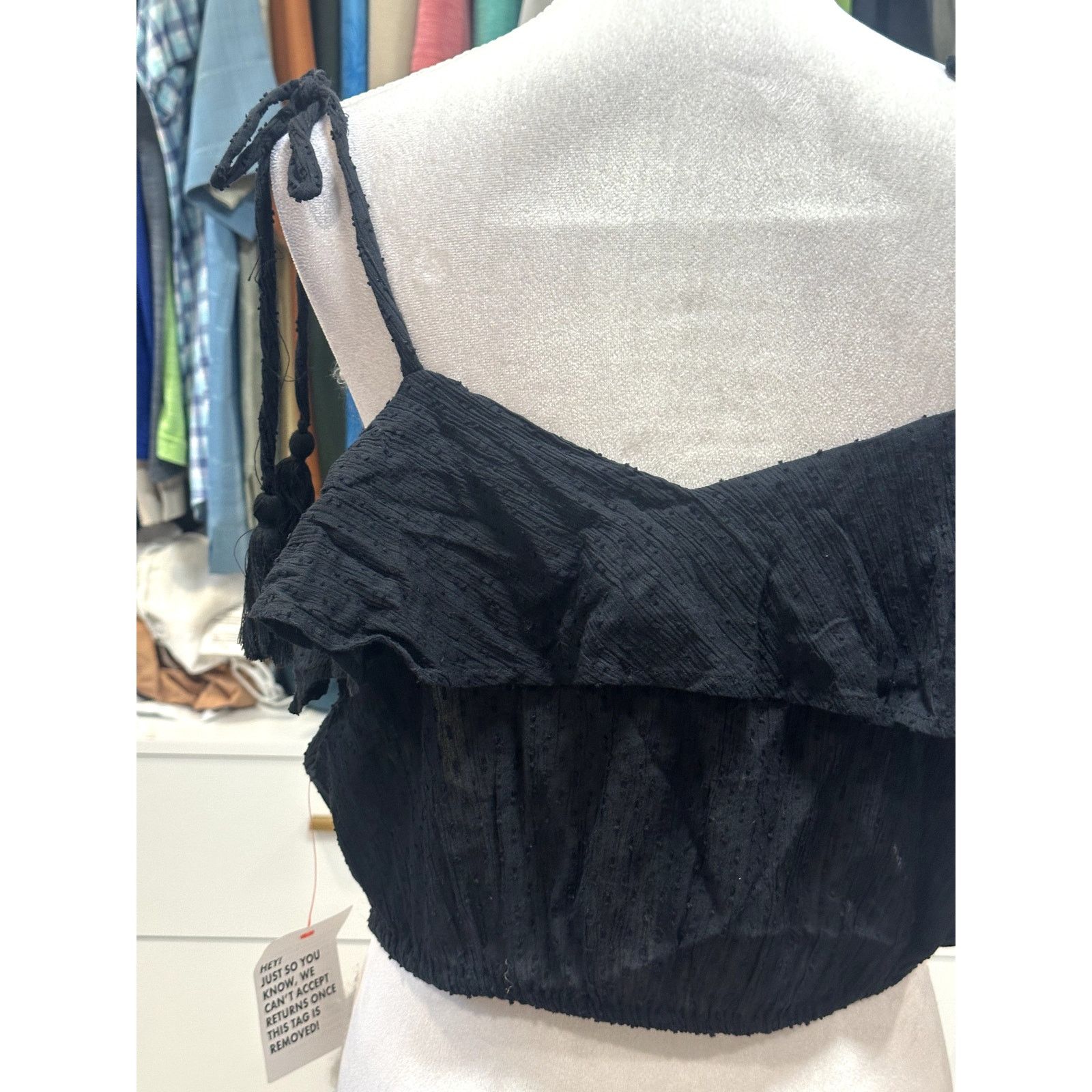 Topshop Topshop Women's Black Ruched Crop Top Tassel Tie Straps 12 Size XL / US 12-14 / IT 48-50 - 6 Thumbnail