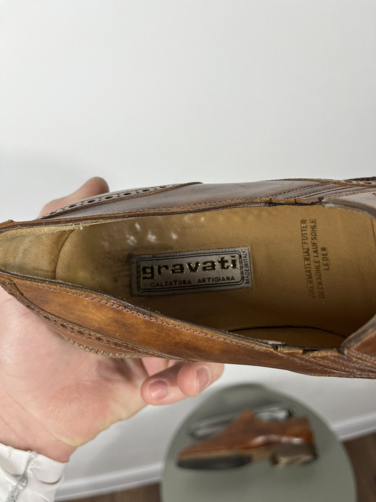 Gravati Gravati Brown Leather Brogue Slip On Dress Shoes US 7 EU 40 Size US 7 / EU 40 - 14 Thumbnail