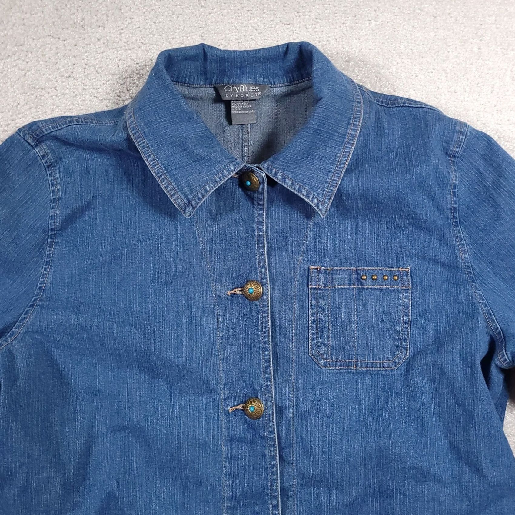 Vintage Koret City Blues Blue Button Up Denim Jacket Women's Large Pockets Western Jacket/Coat Short Sleeve? Size L / US 10 / IT 46 - 3 Thumbnail