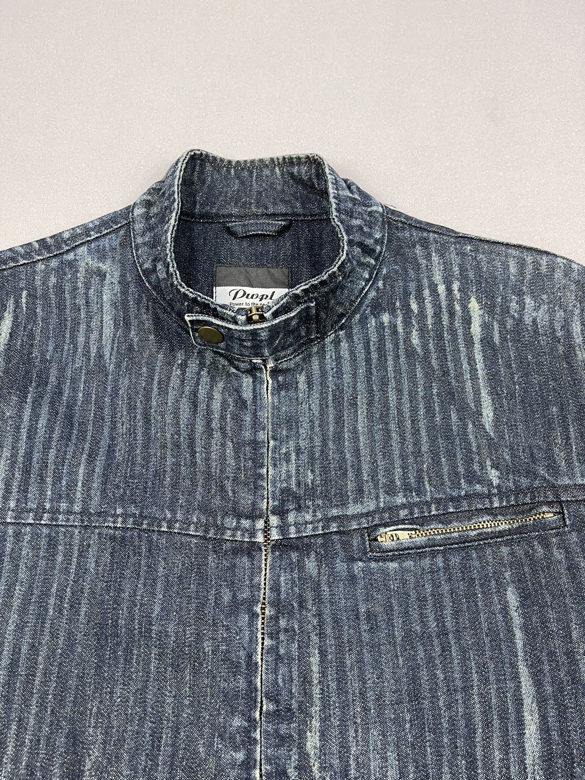 Japanese Brand PWPL STRIPPED DISTRESSED DENIM JACKETS Size US M / EU 48-50 / 2 - 5 Thumbnail