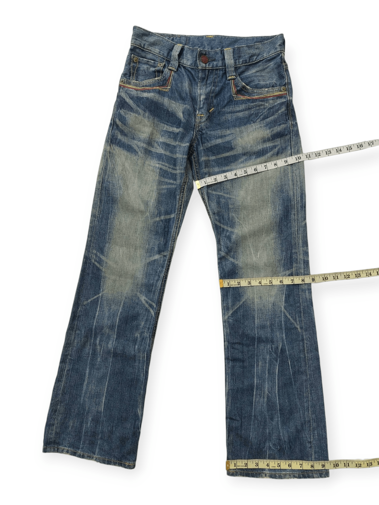 Edwin 💥Flare Vintage Edwin 503 Blue Trip Jeans Denim Size US 30 / EU 46 - 21 Thumbnail
