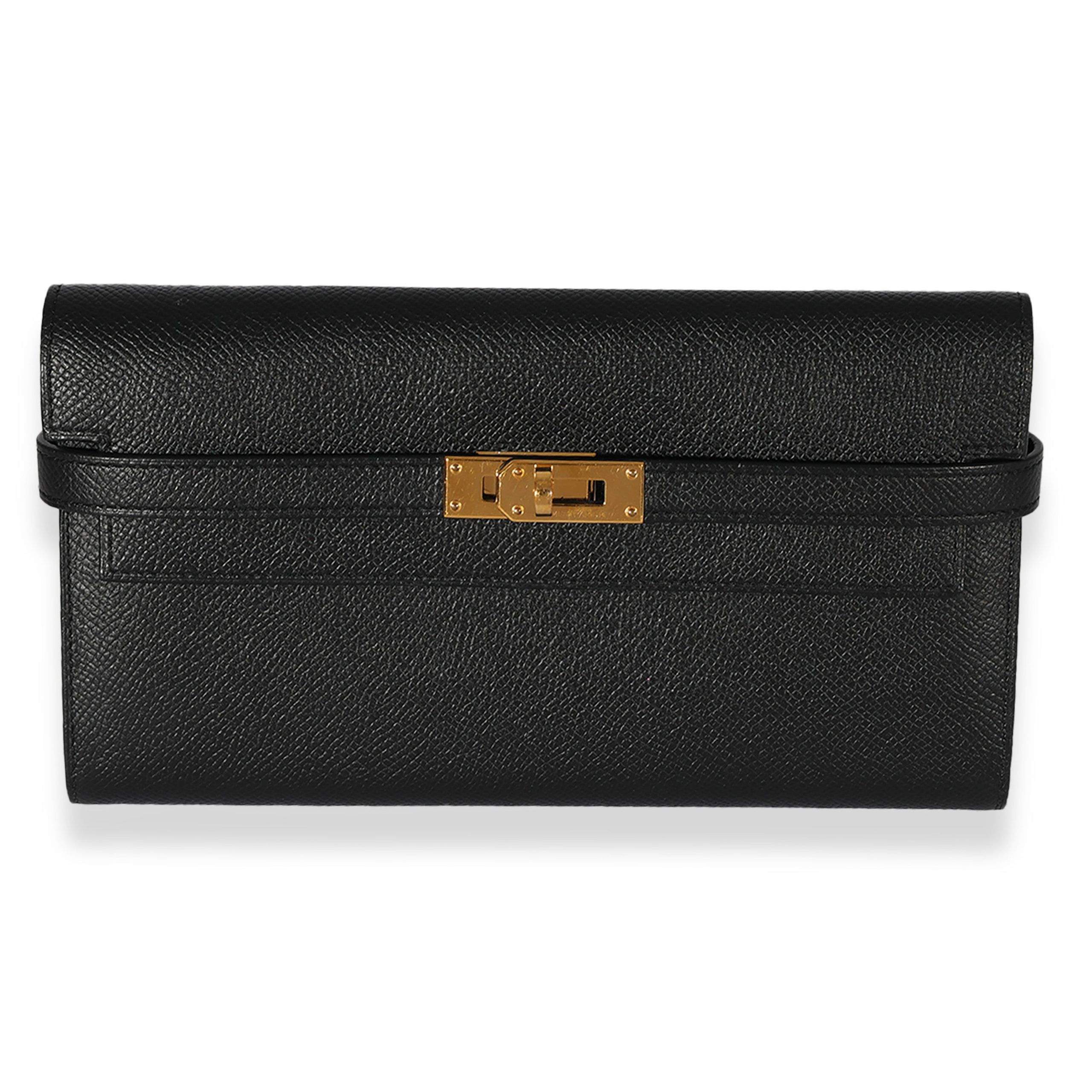 image of Hermes Black Epsom Kelly Classic Wallet Ghw, Women's