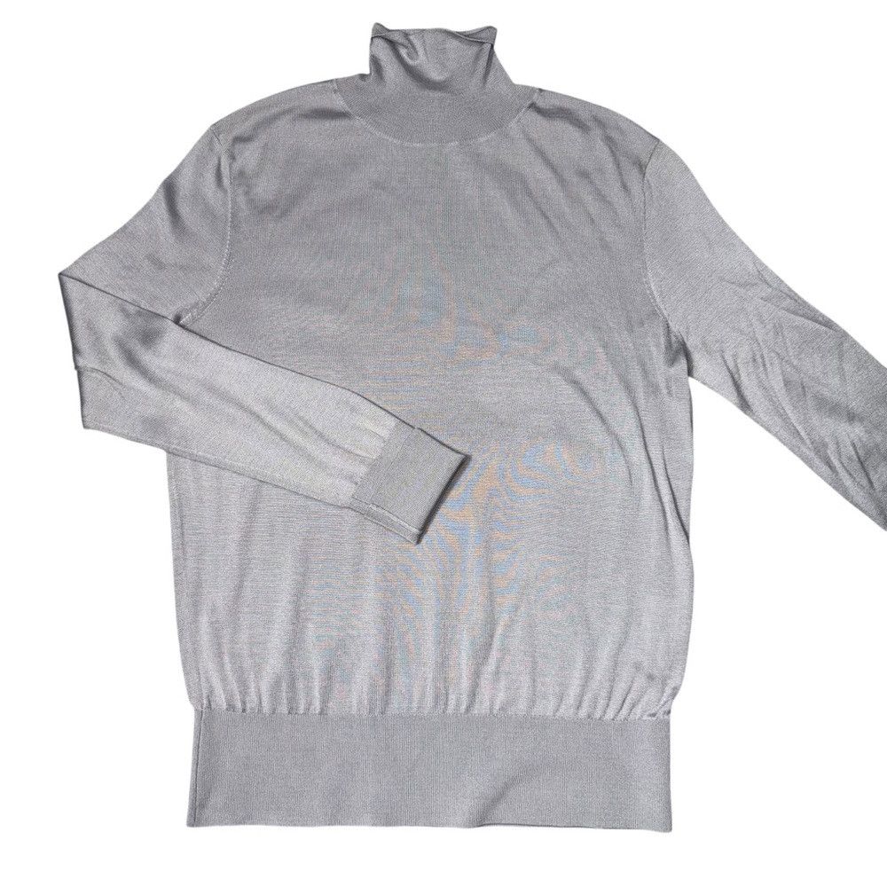 M.M.LaFleur M.M.LaFleur The Elizabeth Silk Jersey Grey Turtleneck Sweat Size L / US 10 / IT 46 - 6 Thumbnail