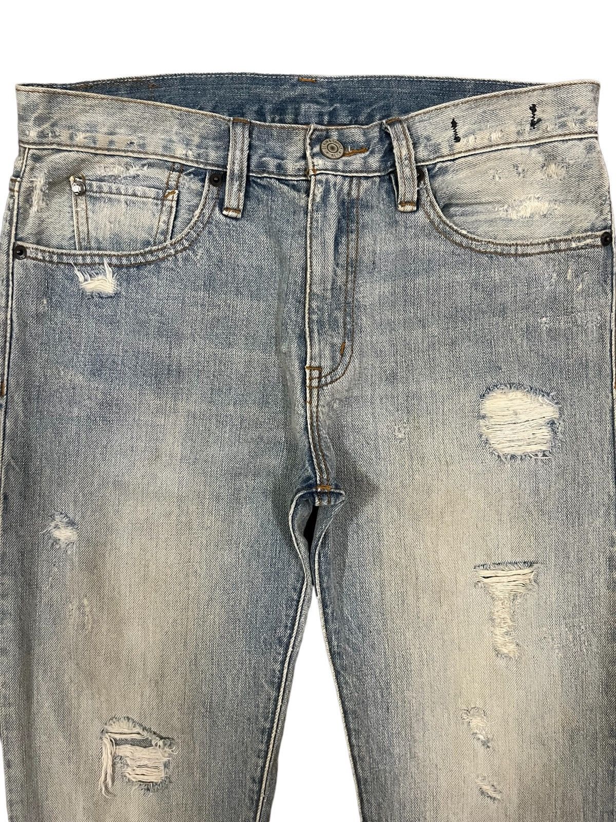 Designer Vintage Light Blue Heavy Distressed Regular Straight Jeans Size US 30 / EU 46 - 3 Thumbnail