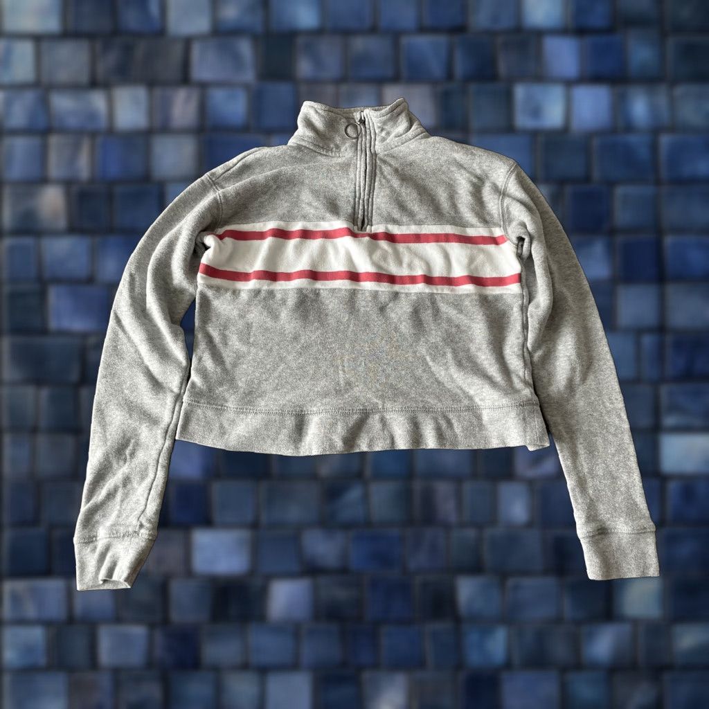 Vintage Aero Sweatshirt Women’s Small Gray 1/4 Zip Cropped Striped Fleece Cotton Blend Active Casual Size S / US 4 / IT 40 - 1 Thumbnail