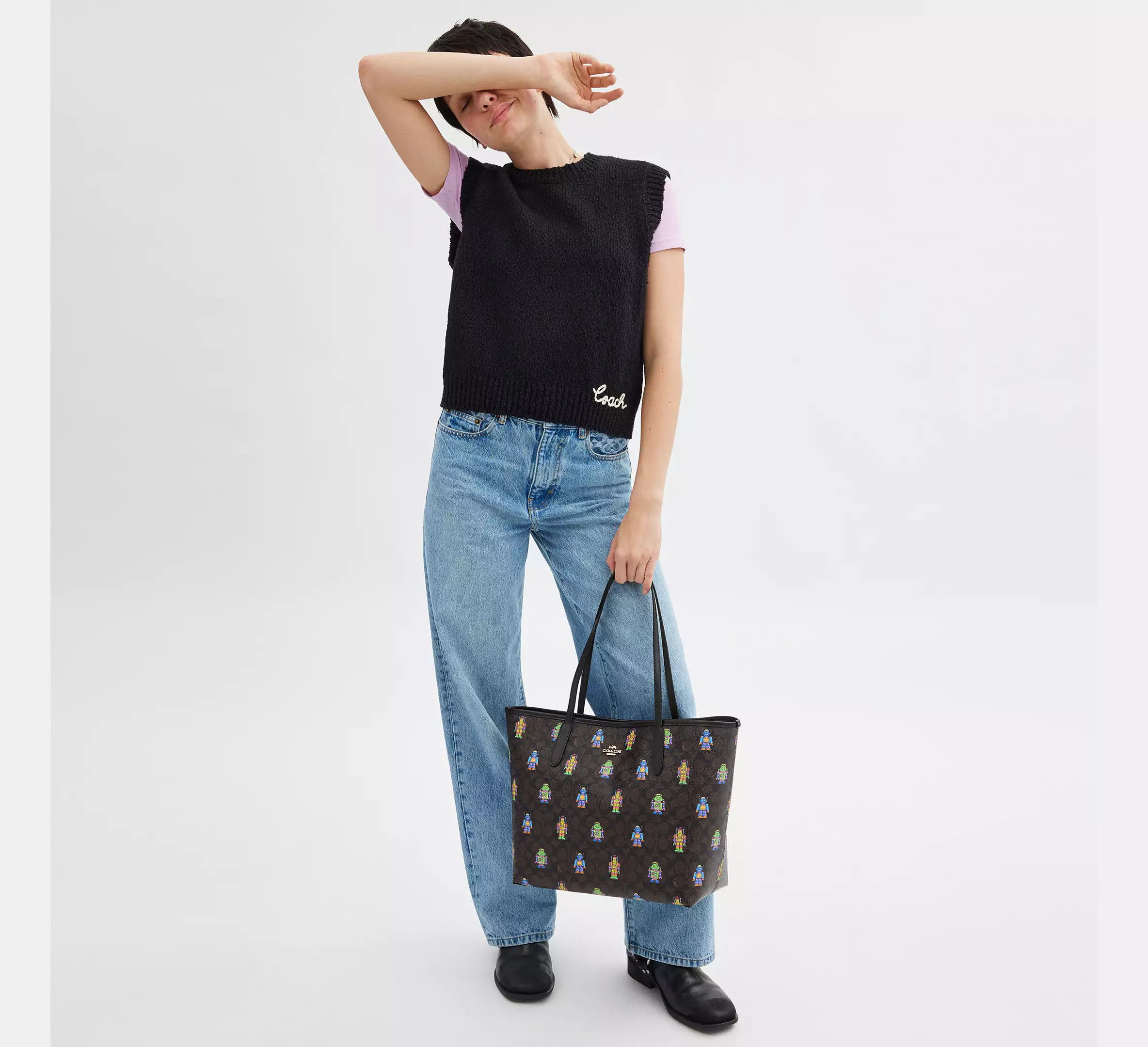 Coach Cosmic Coach City Tote Bag With Robot Print CW027 Size ONE SIZE - 8 Thumbnail