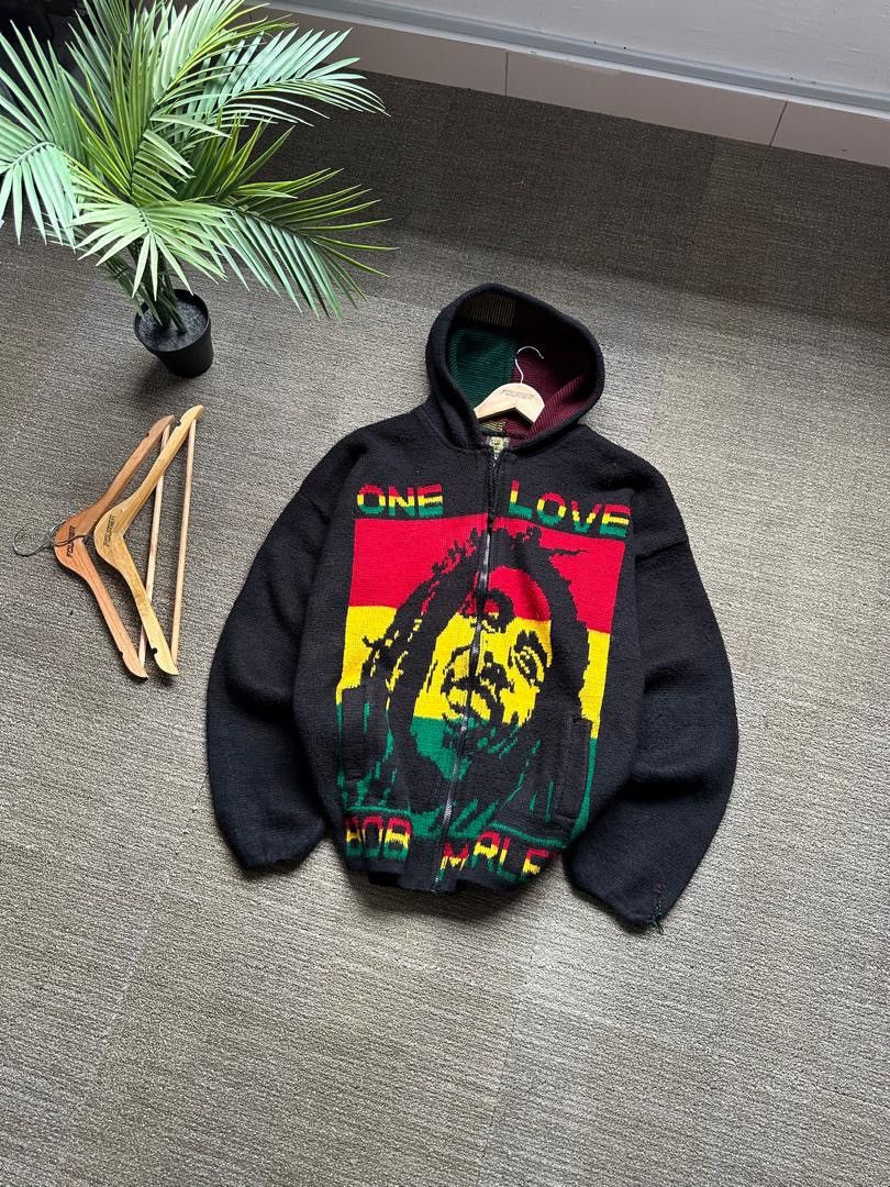 Bob Marley × Vintage VINTAGE 90’s KNIT WOOL BOB MARLEY RASTA ZIPPER HOODIE Size US XL / EU 56 / 4 - 1 Thumbnail