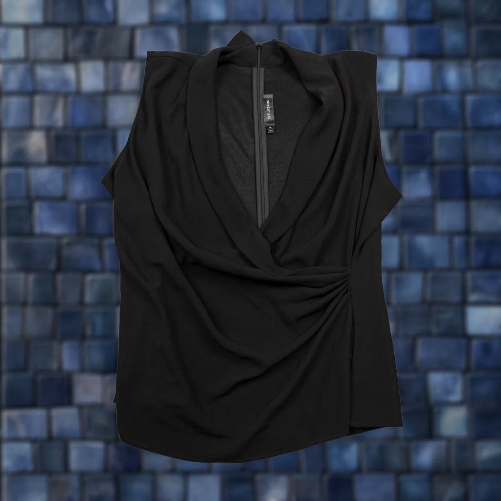 St. John St. John Blouse Womens XL Black Draped Surplice V Neck Sleeveless Top Zip Back Size XL / US 12-14 / IT 48-50 - 1 Thumbnail