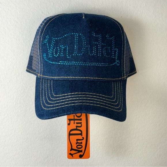 Designer × Von Dutch NWT VON DUTCH DARK STONE DENIM TRUCKER HAT Size 26 - 2 Thumbnail