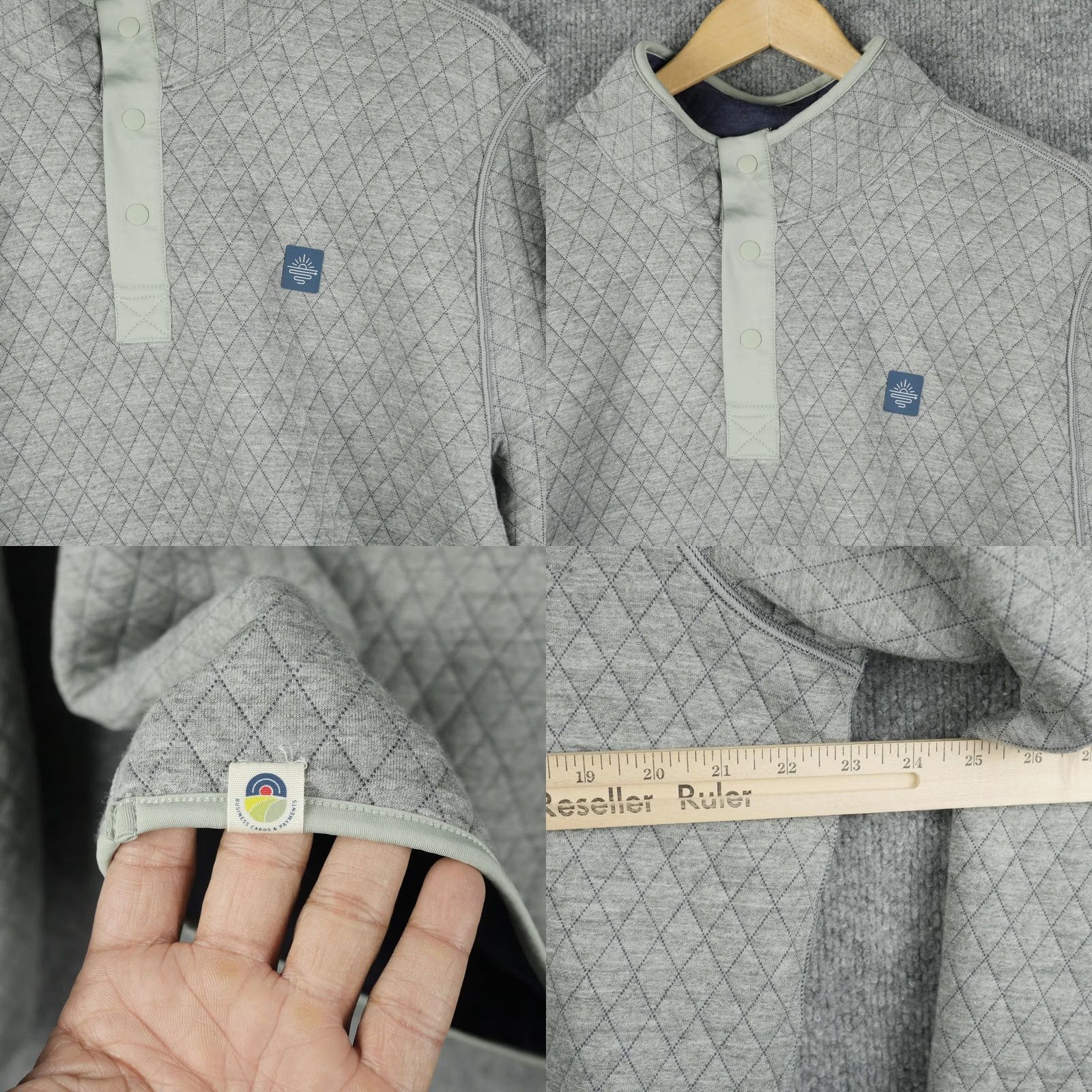 Marine Layer Marine Layer Reversible Corbet Sweater Mens Large Navy Gray Quilted PullOver Mock Neck Knit Plaid Diamond Pattern Size US L / EU 52-54 / 3 - 9 Thumbnail