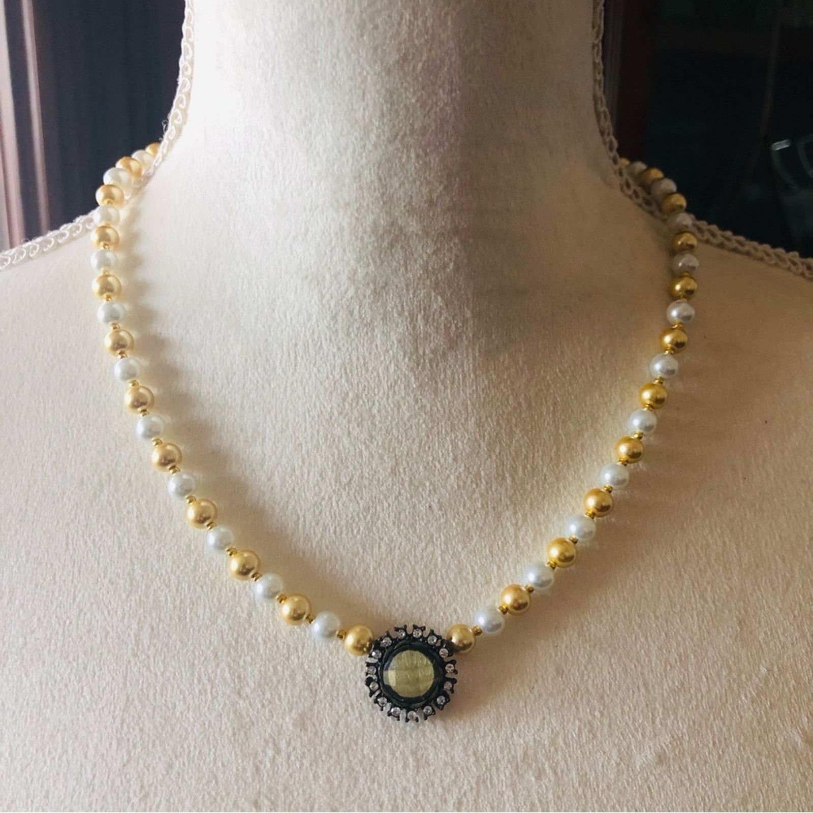 Handmade Handcrafted repurpose citrine pendant Pearl necklace Size ONE SIZE - 2 Thumbnail