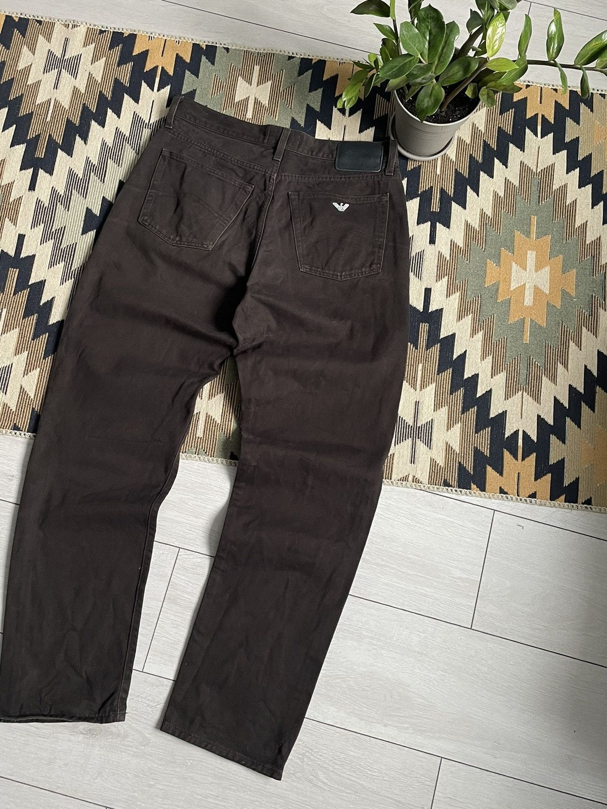 Armani Vintage Armani Metal Logo Brown Denim Pants Size US 36 / EU 52 - 3 Thumbnail