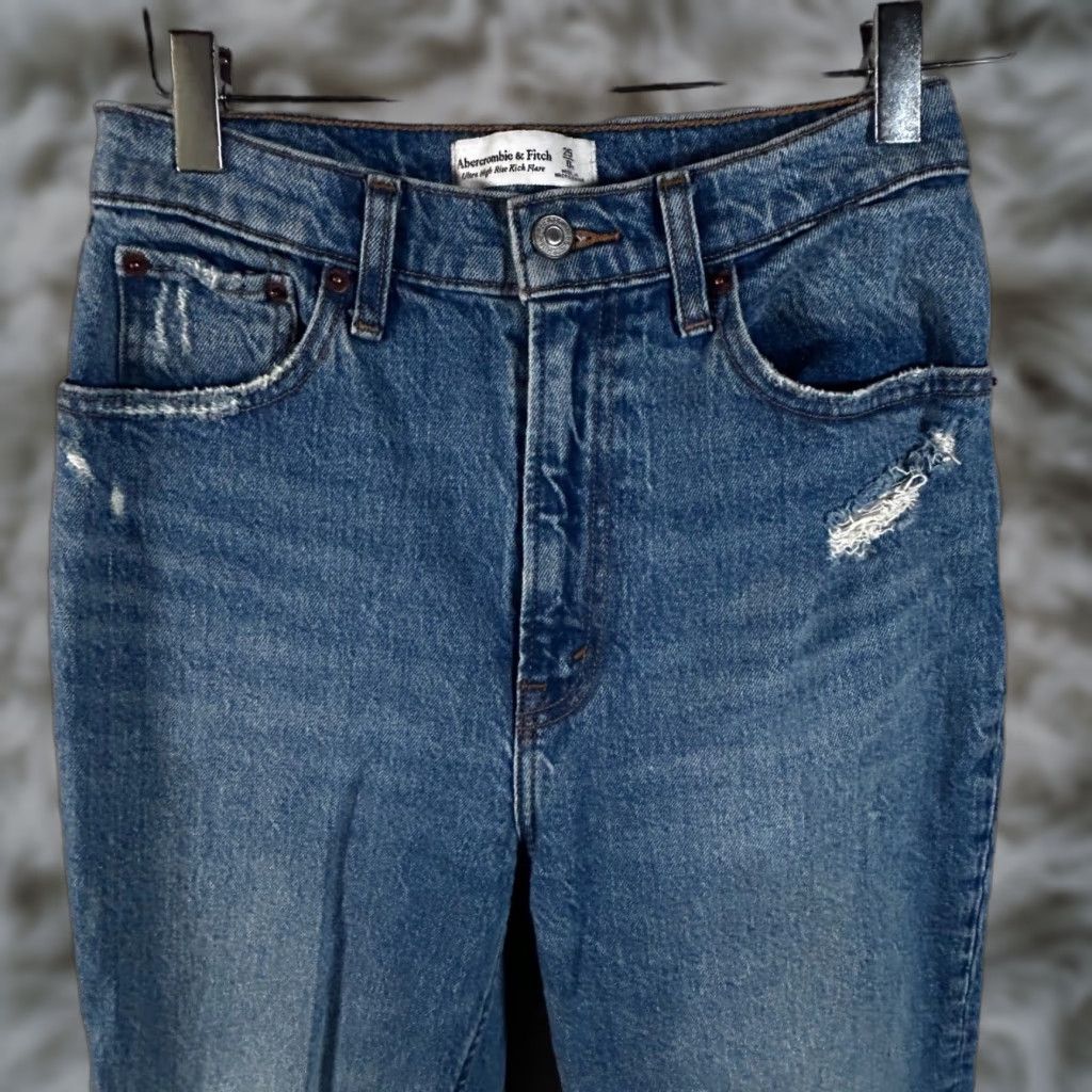 Abercrombie & Fitch Abercrombie & Fitch Jeans Blue Size 25 Ultra High Rise Kick Flare Distressed 5-Pocket Denim Women's Pants Vintage N/A Size 42" / US 20 - 1 Thumbnail