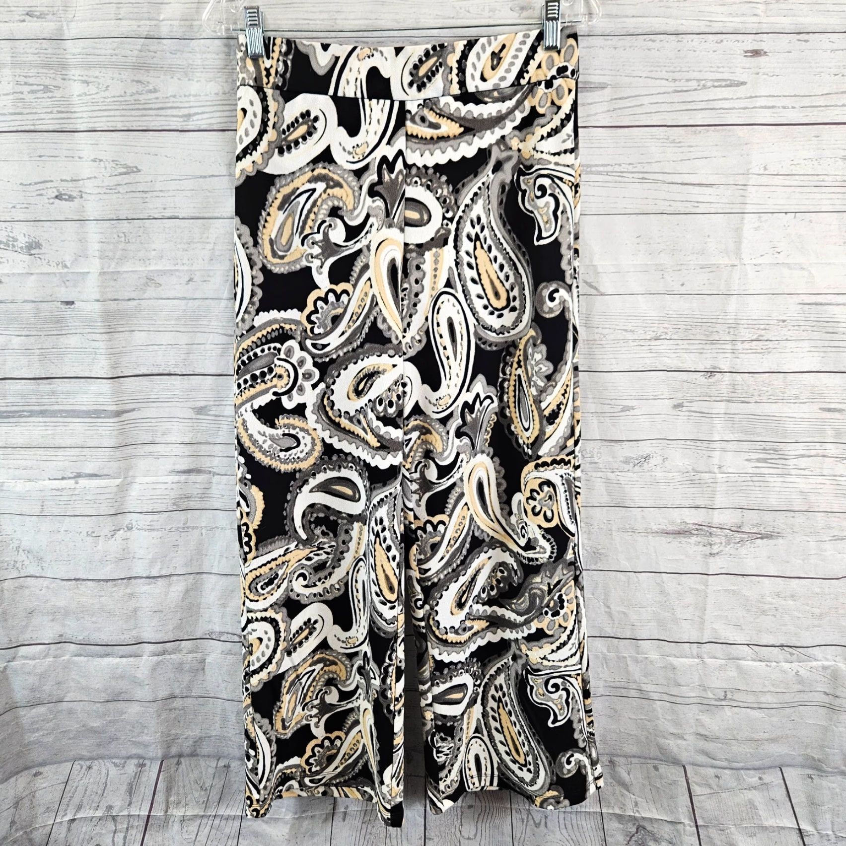 Isaac Mizrahi VINTAGE Isaac Mizrahi Live Womens Pants Paisley Wide Leg Pull On XSP Black White Paisley Size 26" / US 2 / IT 38 - 2 Thumbnail