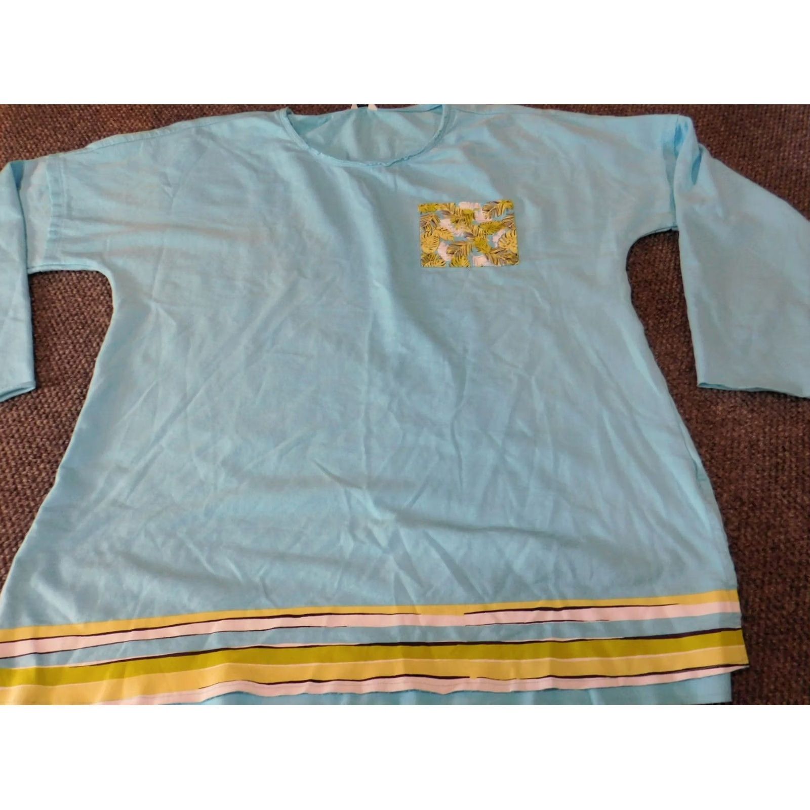 Vintage Crown & Ivy Womens Blouse 2XL Blue Crew Neck Pullover Pocket Striped Graphic Knit 100% Cotton Regular Comfort Casual Girls/Women Size XXL / US 16-18 / IT 52-54 - 3 Thumbnail