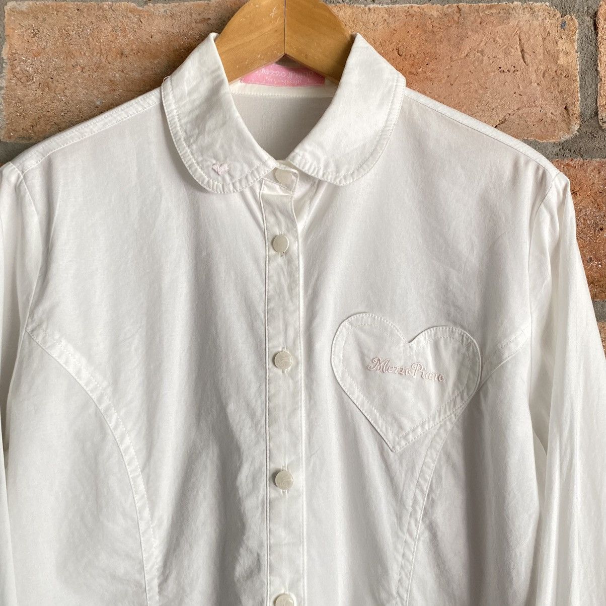 Japanese Brand MEZZO PIANO White Shirt with Heart Pocket Size L / US 10 / IT 46 - 12 Thumbnail