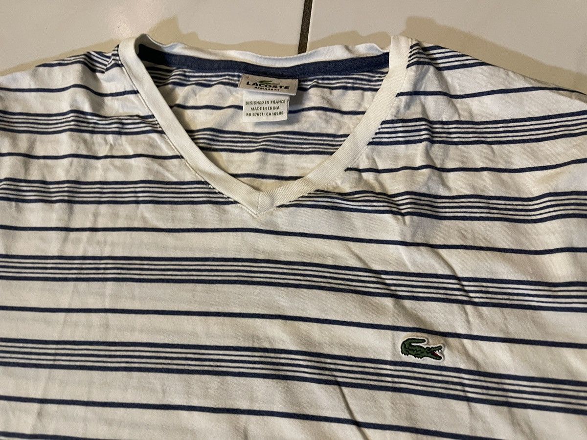 Lacoste Lacoste Men's T Shirt Size 7 (2XL) White Blue Stripes V Neck Size US XXL / EU 58 / 5 - 3 Thumbnail