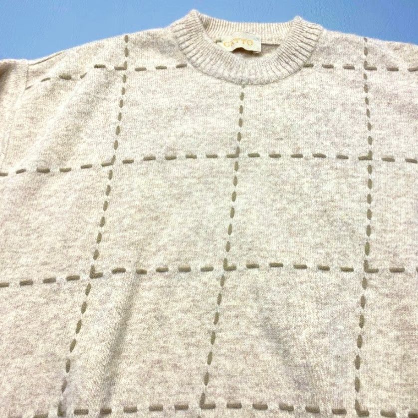 Vintage VINTAGE Gatto Knit Sweater Mens XL Lambswool Blend Tan Brown Squares Crew Neck 8152 Size US XL / EU 56 / 4 - 5 Thumbnail