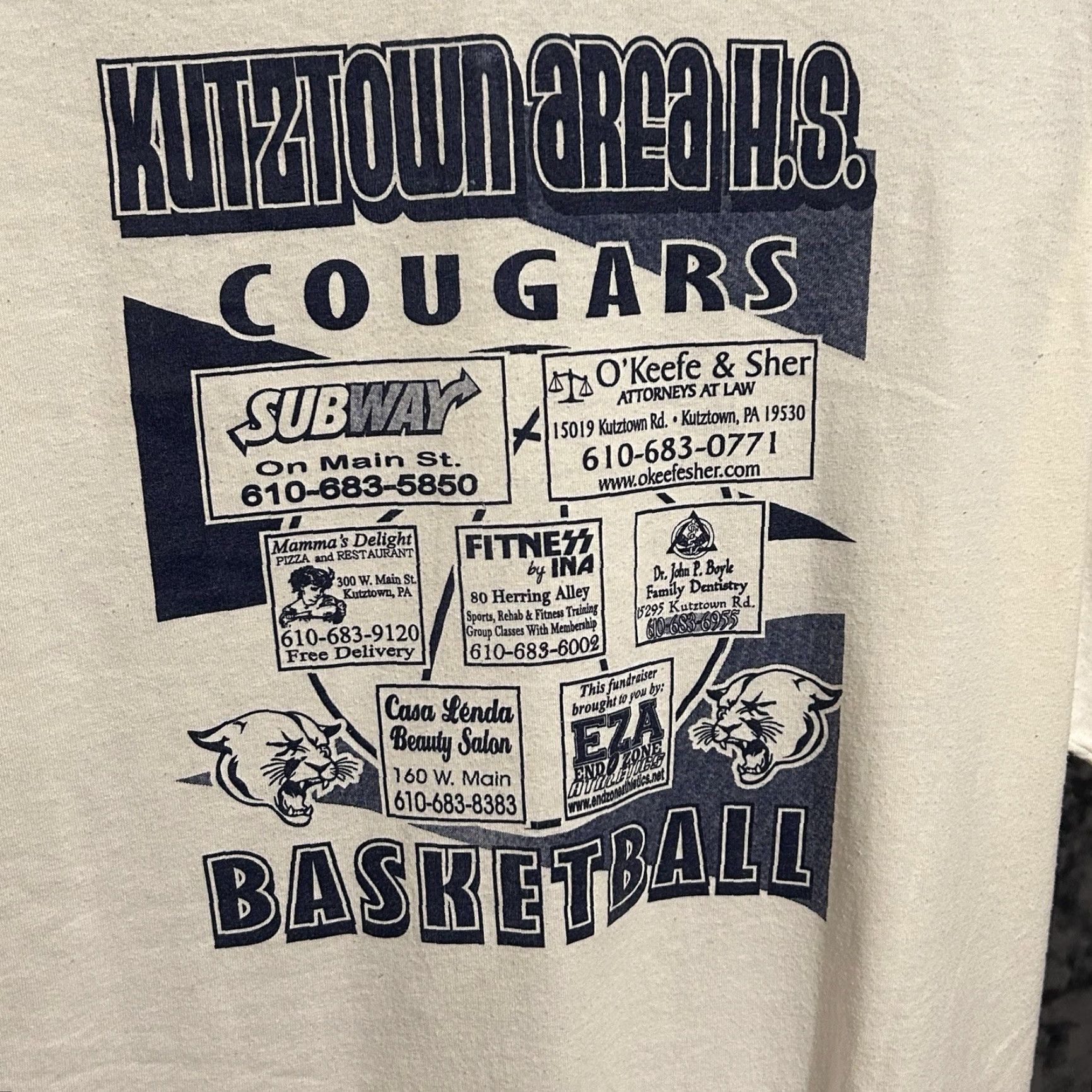 Gildan Y2K Kutztown Area High School Cougars Basketball 08-09 Shirt Men XL White Gildan Size US XL / EU 56 / 4 - 7 Thumbnail
