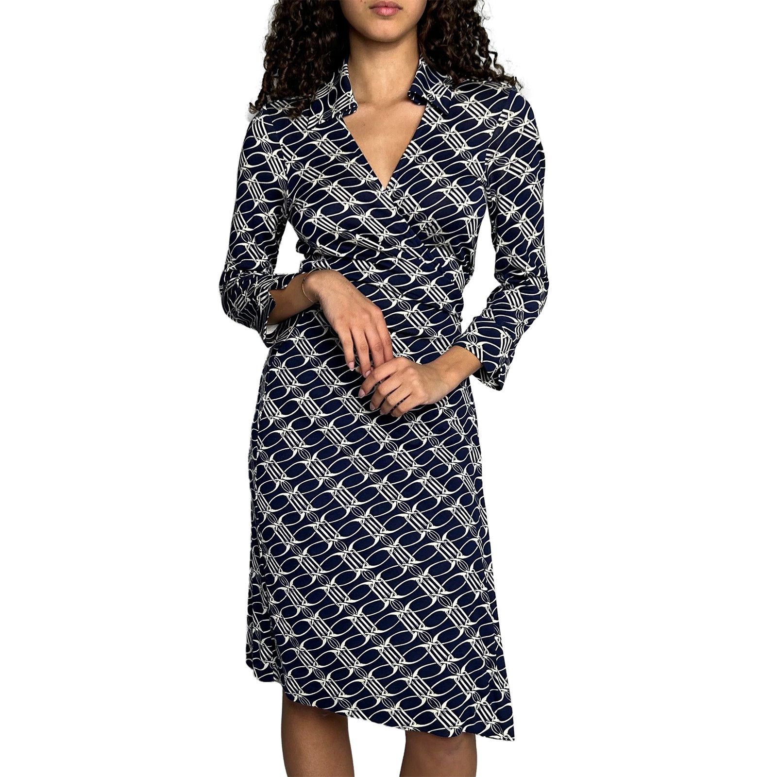 Diane von Furstenberg Blue & White Wrap Dress Size XS / US 0-2 / IT 36-38 - 2 Thumbnail