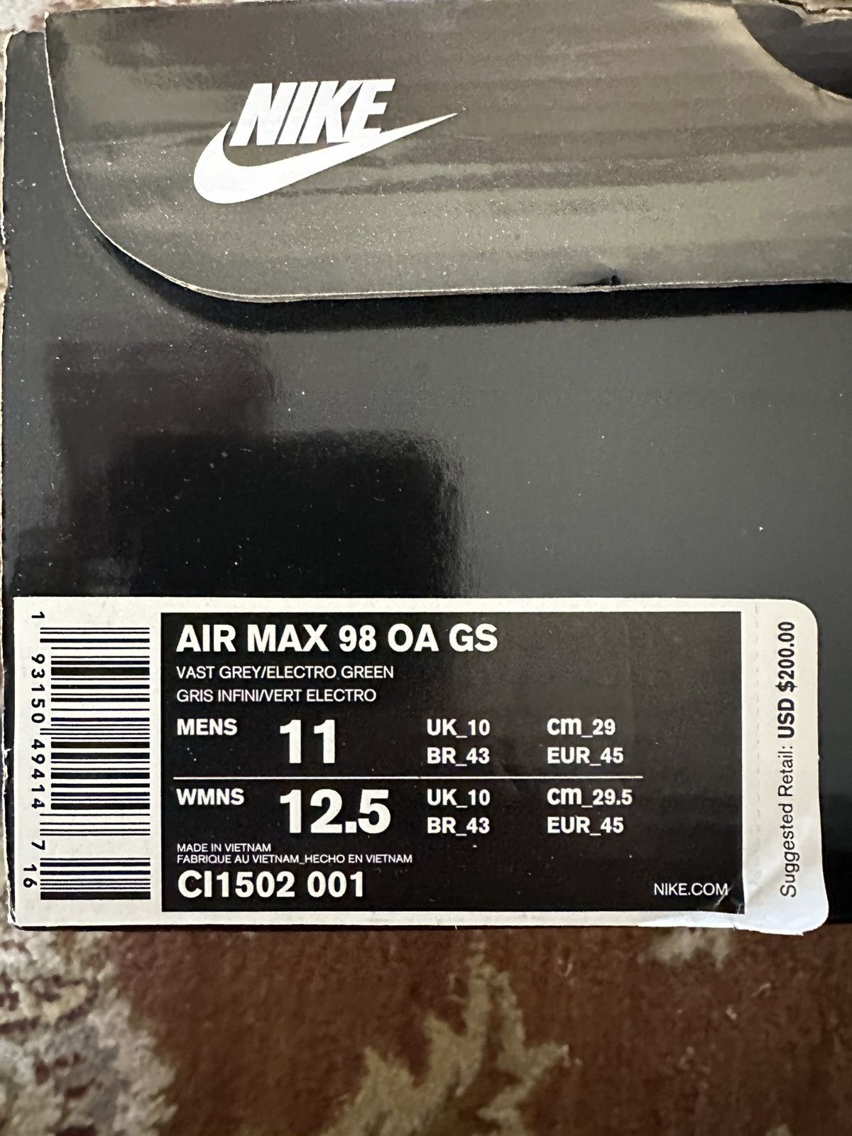 Nike Air Max 98 OA GS Size US 11 / EU 44 - 9 Thumbnail