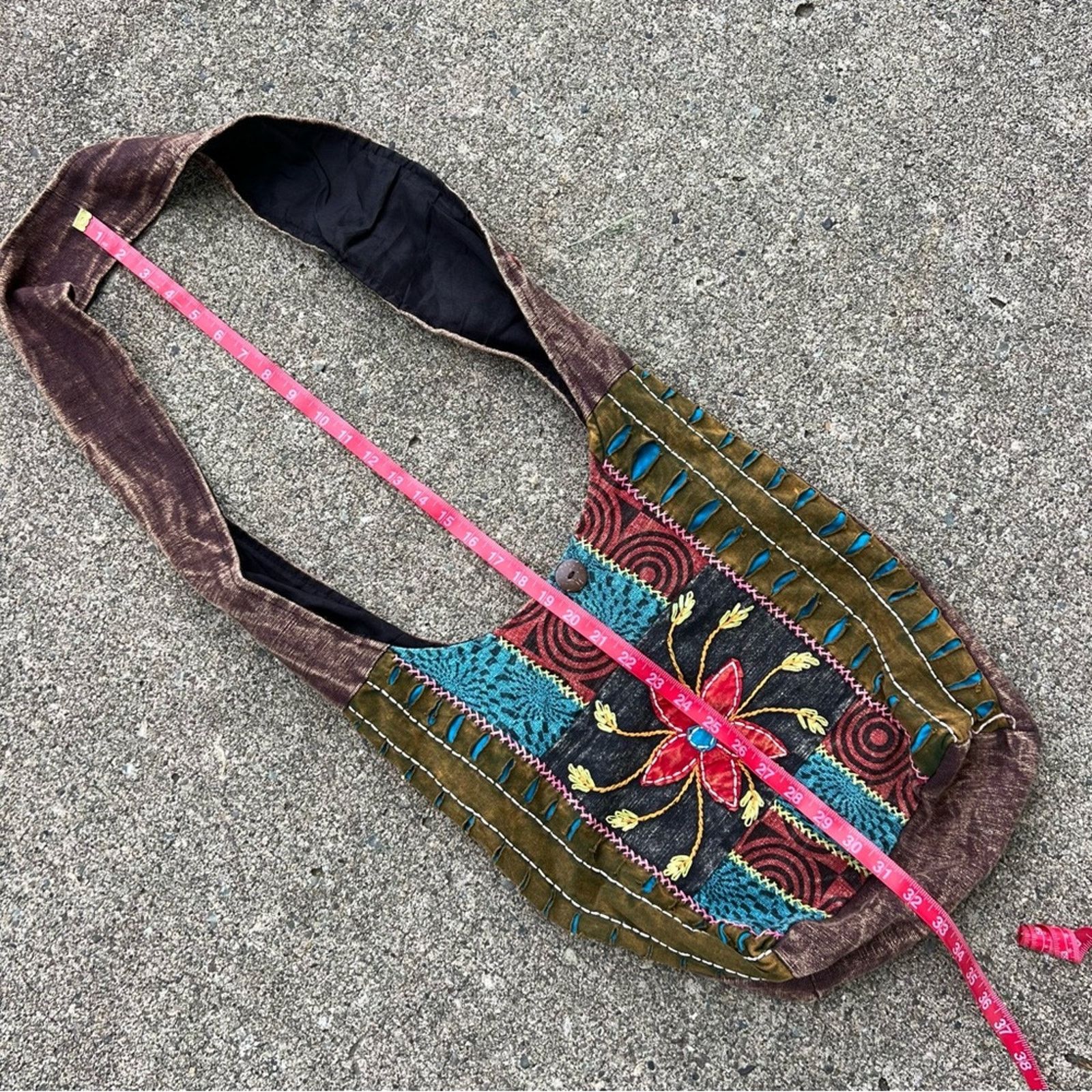 Vintage Boho Hippie Razor Cut Patchwork Flower Power Shoulder Bag Size ONE SIZE - 8 Thumbnail