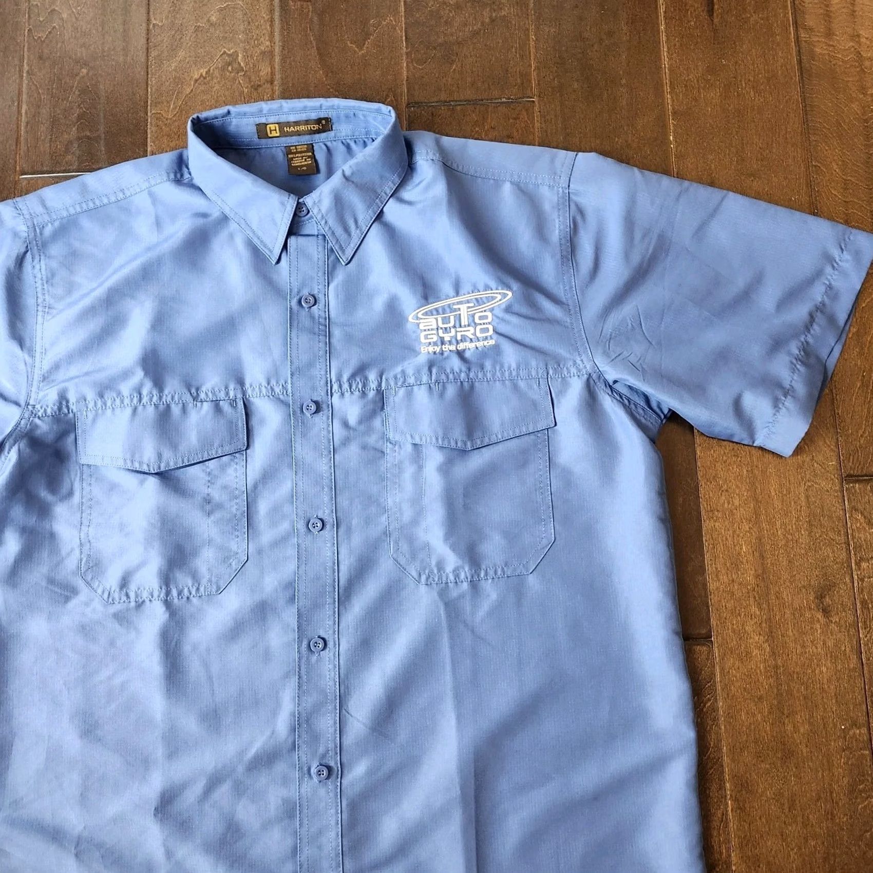 Vintage Harriton Aviation Shirt Mens Large Blue Button Up USA Planes Short Sleeve Solid Collar Upward T-Shirts? Size US L / EU 52-54 / 3 - 5 Thumbnail