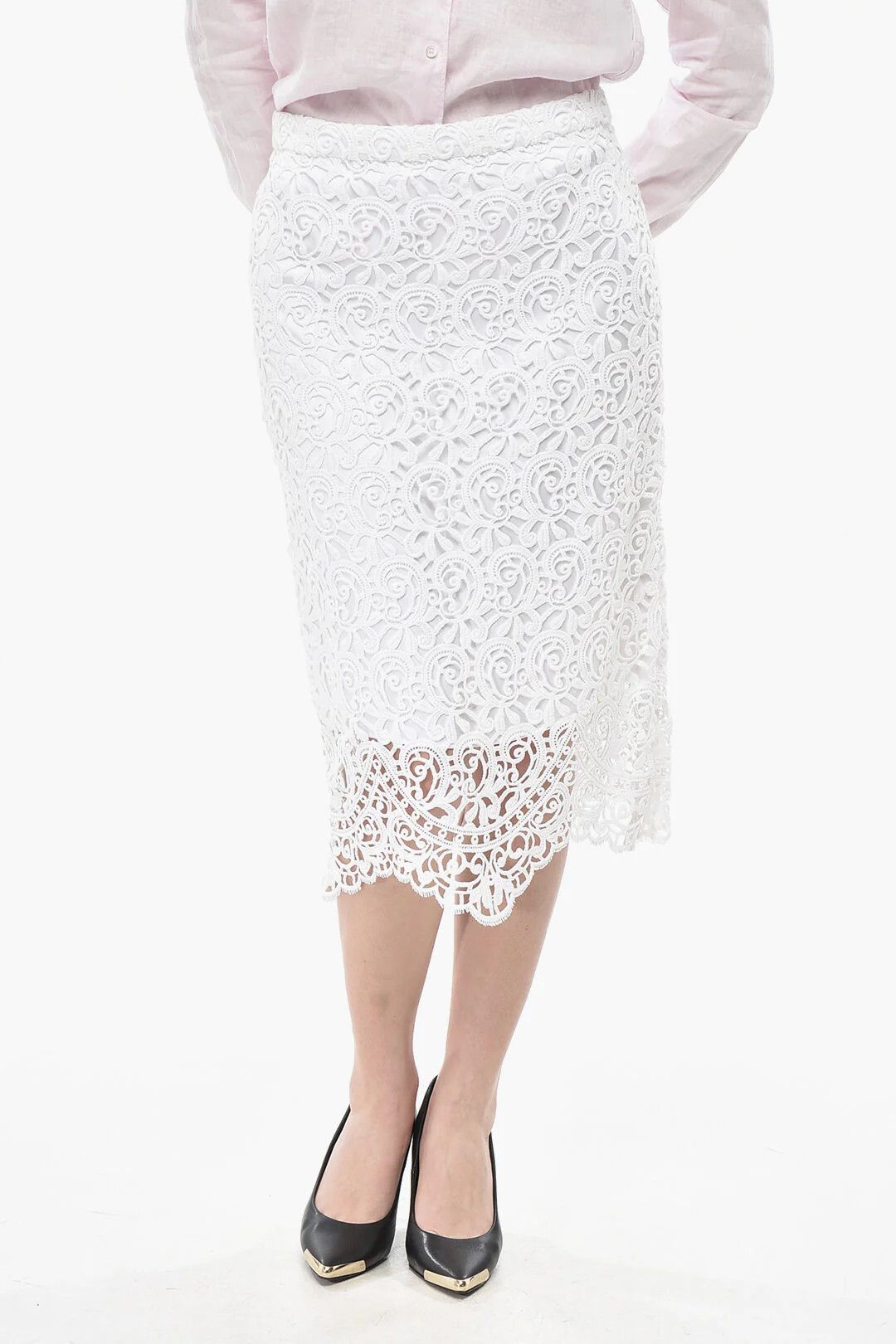Burberry og1mm0426 Broderie Anglaise Midi Skirt in White Size 25" / US 0 / IT 36 - 1 Thumbnail