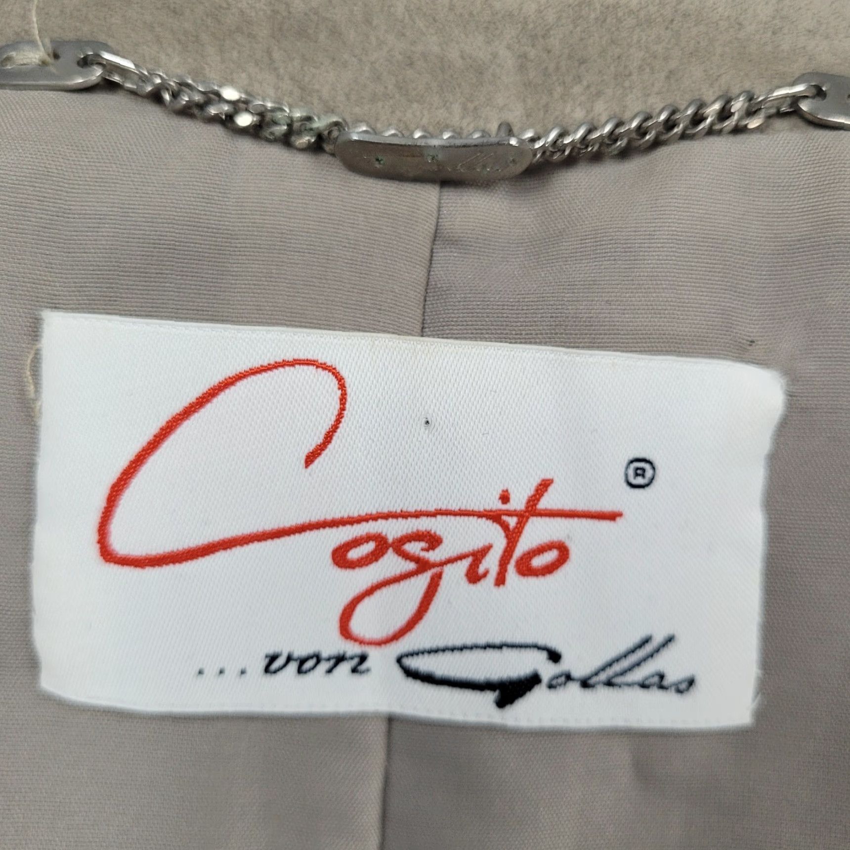 Vintage Cogito von Gollas Grey Beige Suede Like Lightweight Buttoned Jacket Plus Size 22 Beige Polyester Lined Pockets Short Sleeve Button Coat Women Size 3XL / US 20-22 - 3 Thumbnail