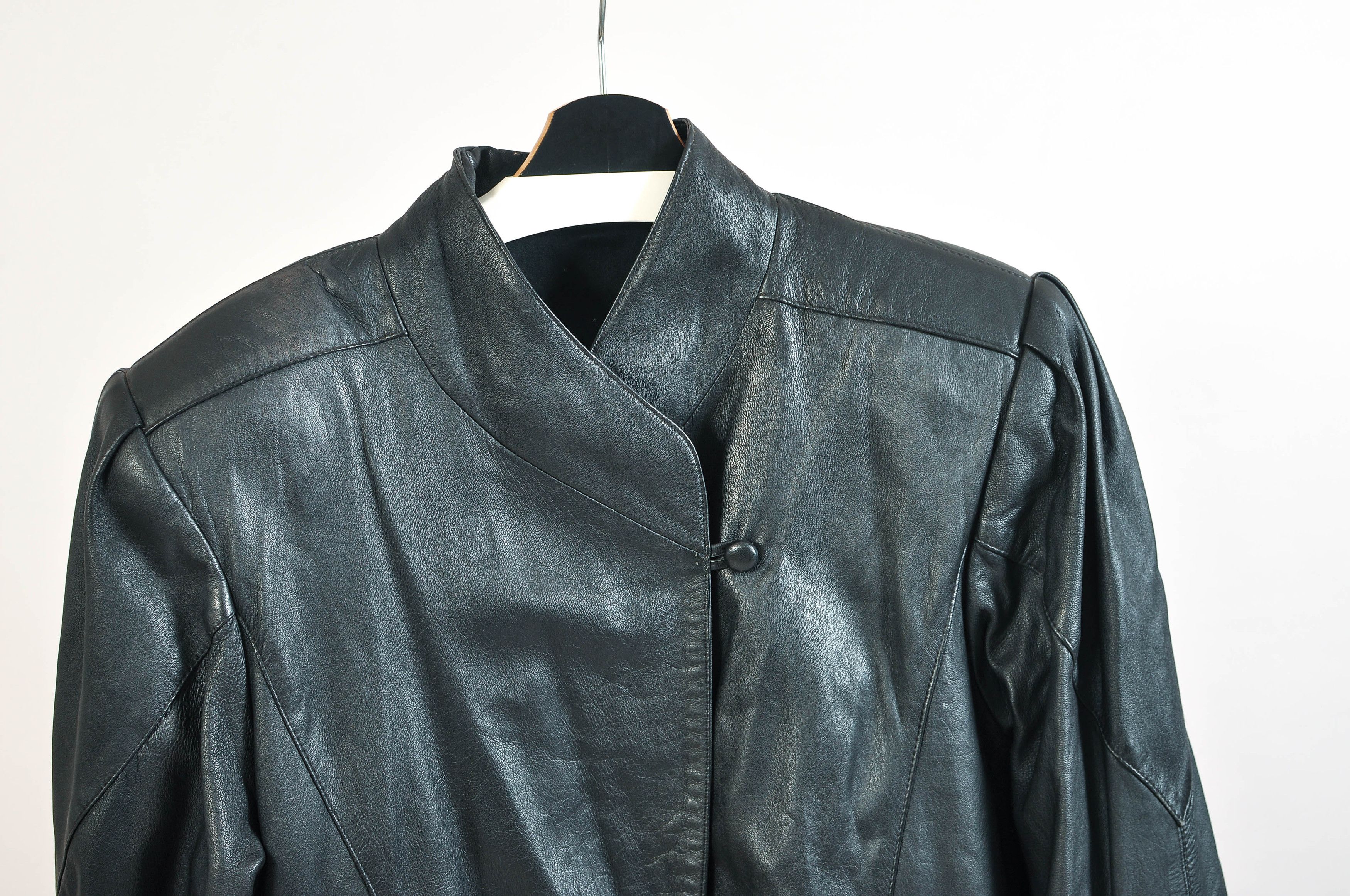 Other Vintage 80s Black Real Leather Coat | Size M Size M / US 6-8 / IT 42-44 - 2 Thumbnail