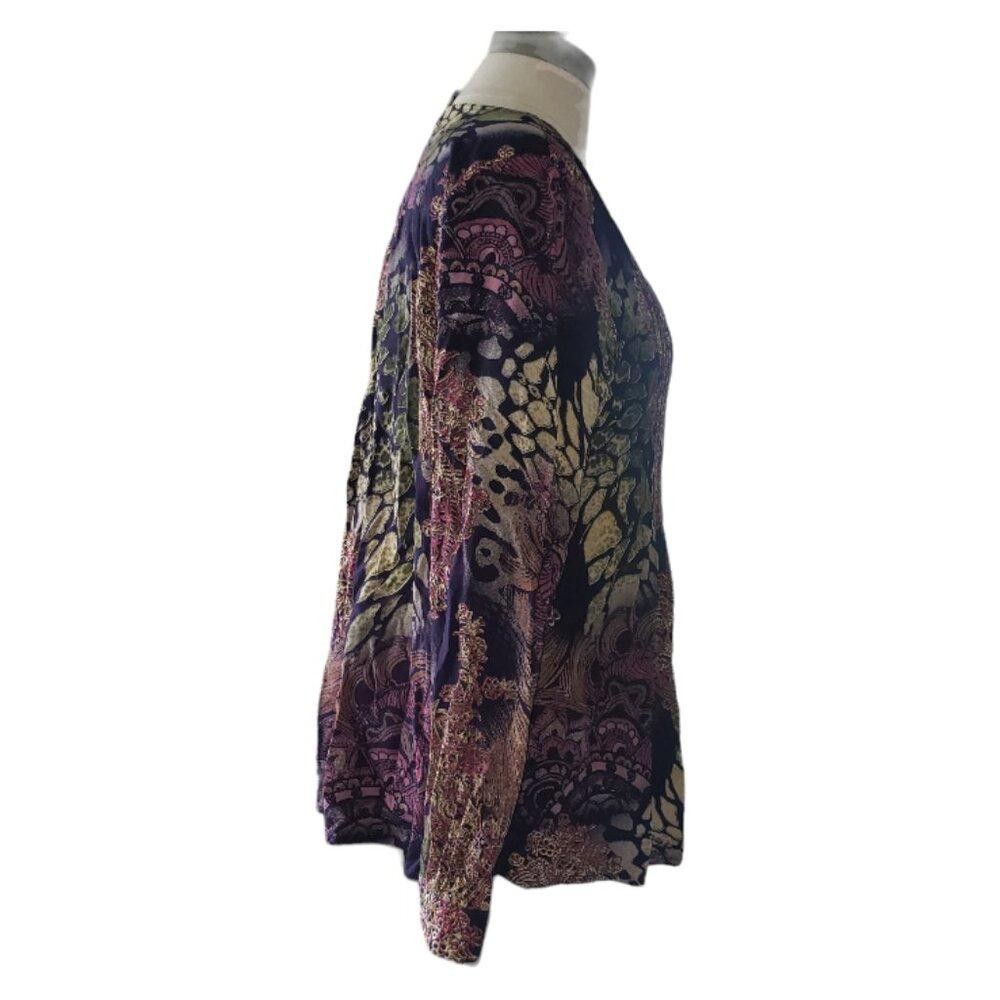 Designer CT1577 Ethyl Pleated Front Floral Long Sleeve Top M Size M / US 6-8 / IT 42-44 - 3 Thumbnail