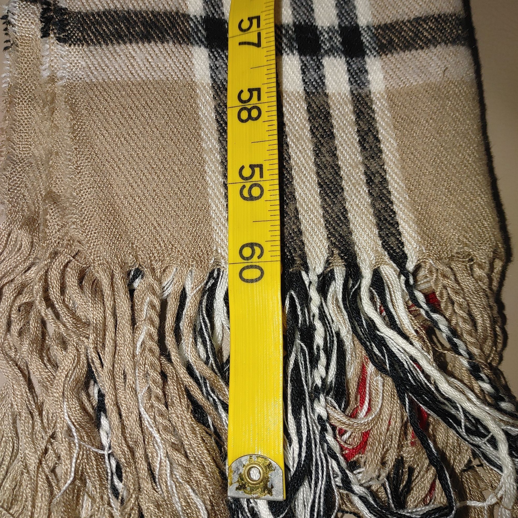 Other Nova Check Beige Plaid Scarf Wrap Blend Fringe 60 by 12 Clas Size ONE SIZE - 2 Thumbnail