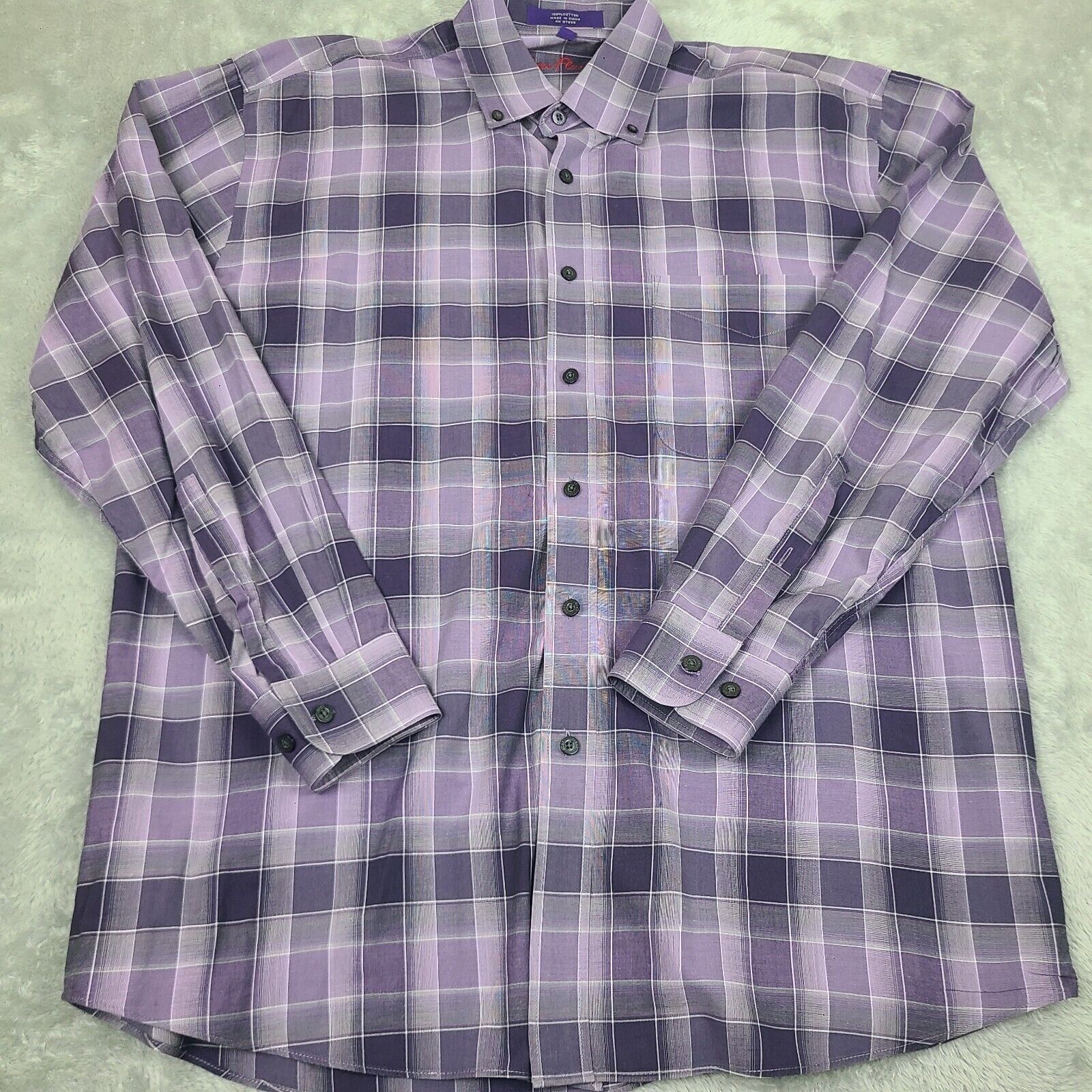 Alan Flusser Alan Flusser Mens Medium Purple Plaid Long Sleeve Button Up Size US M / EU 48-50 / 2 - 1 Thumbnail