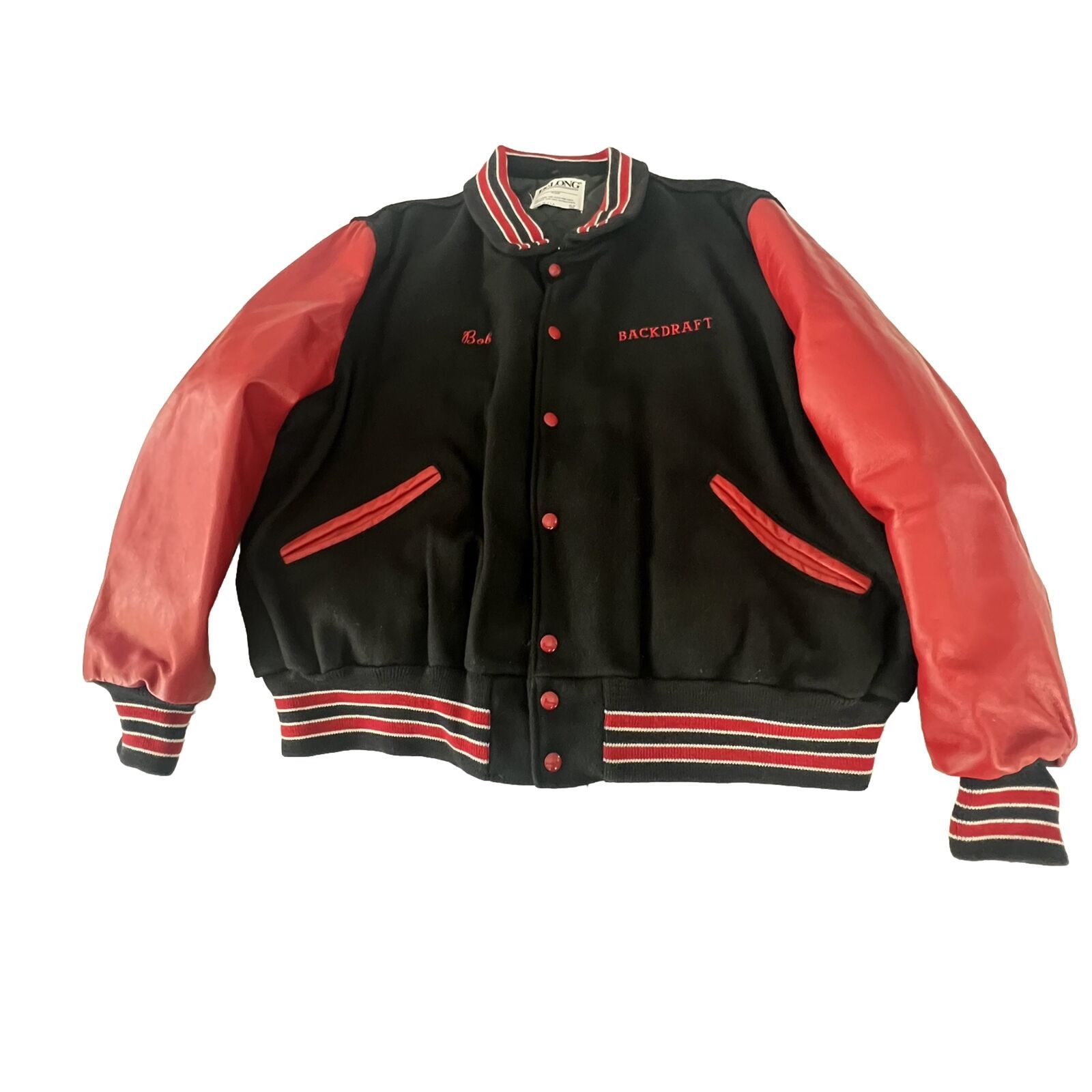 Delong Vintage bomber Jacket DeLong Wool 52 90s Backdraft Black Red Size US XXL / EU 58 / 5 - 7 Thumbnail