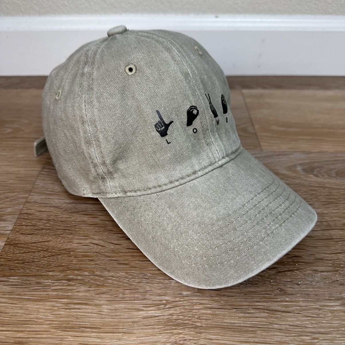 Other Unisex Khaki Love Hand Gesture Adjustable Strapback Hat Size ONE SIZE - 5 Thumbnail