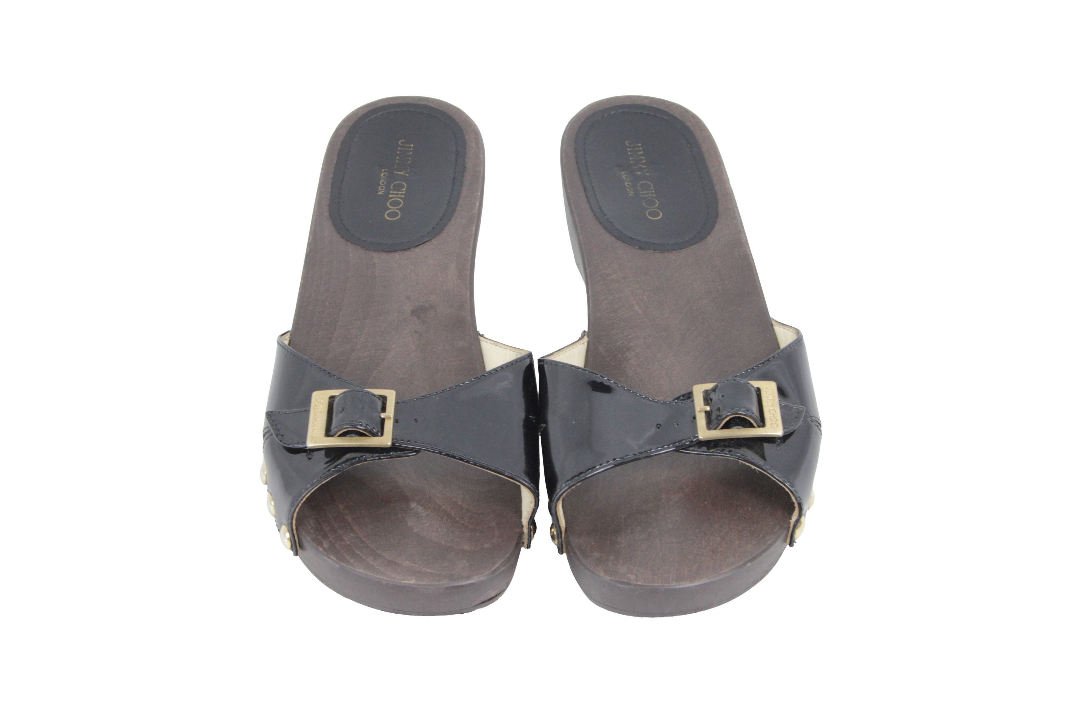 Jimmy Choo Wood Sabo Mules Y2K Studded Sandals Size US 8.5 / IT 38.5 - 9 Thumbnail