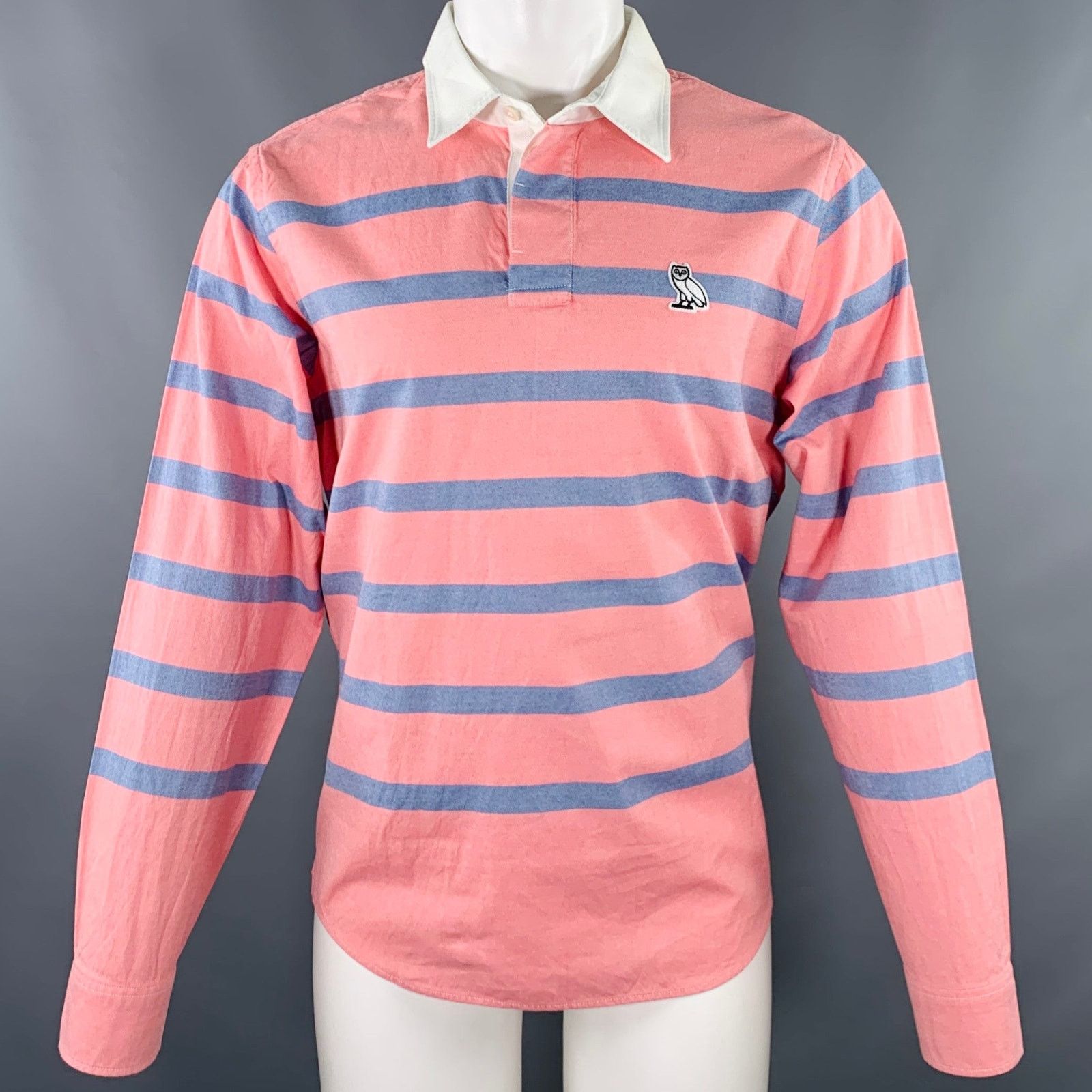 October's Very Own Size S Pink Blue Stripe Cotton Rugby Long Sleeve Shirt Size US S / EU 44-46 / 1 - 1 Thumbnail