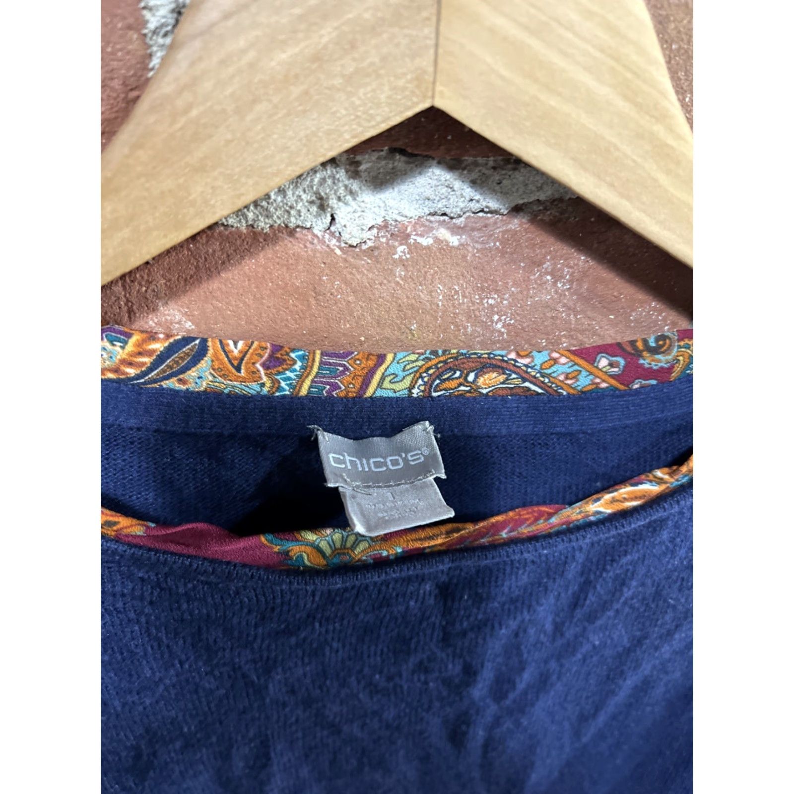 Vintage VINTAGE Chico's Blouse Womens Long Sleeve Blue Size 1 Paisley Velvet Semi Sheer Bohemian Gothic Fairy MAINTAINER: Chico's Size XS / US 0-2 / IT 36-38 - 2 Thumbnail