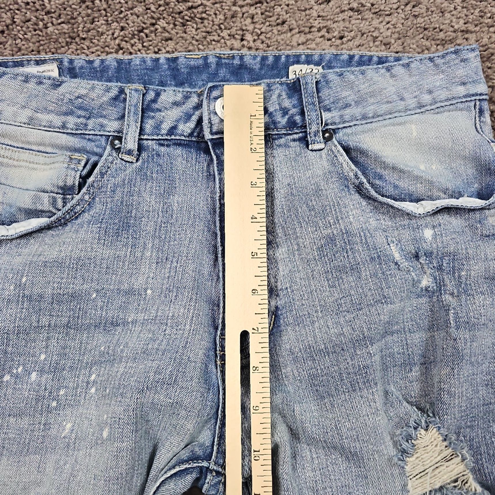 Denime Smoke Rise Jeans Mens 34 Skinny Distressed Paint Splatter Stretch Denim 31x31 Jeans Mens Skinny Distressed Blue 90s? No vintage. Size US 34 / EU 50 - 5 Thumbnail